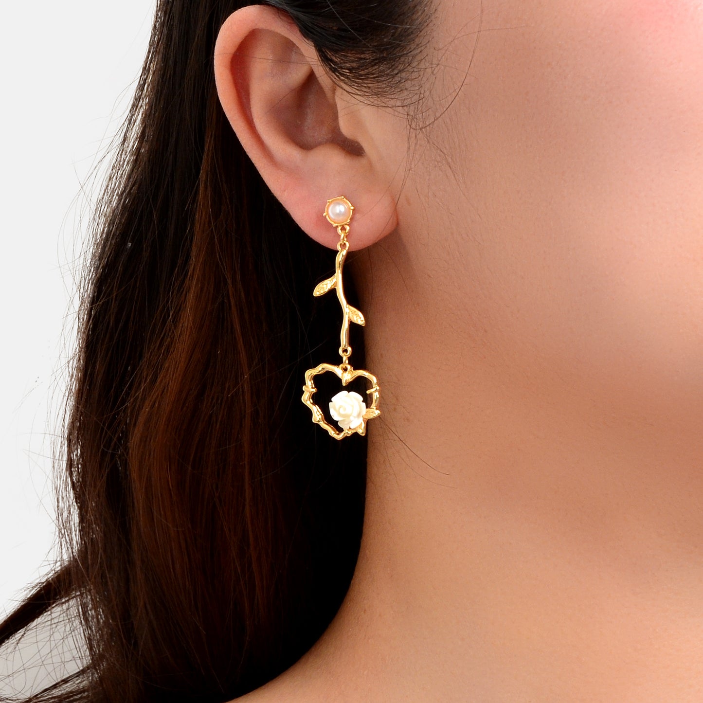 Elegant Imitation Pearl Decor Rose Flower Heart Dangle Earrings Anniversary Engagement Wedding  Delicate Jewellery