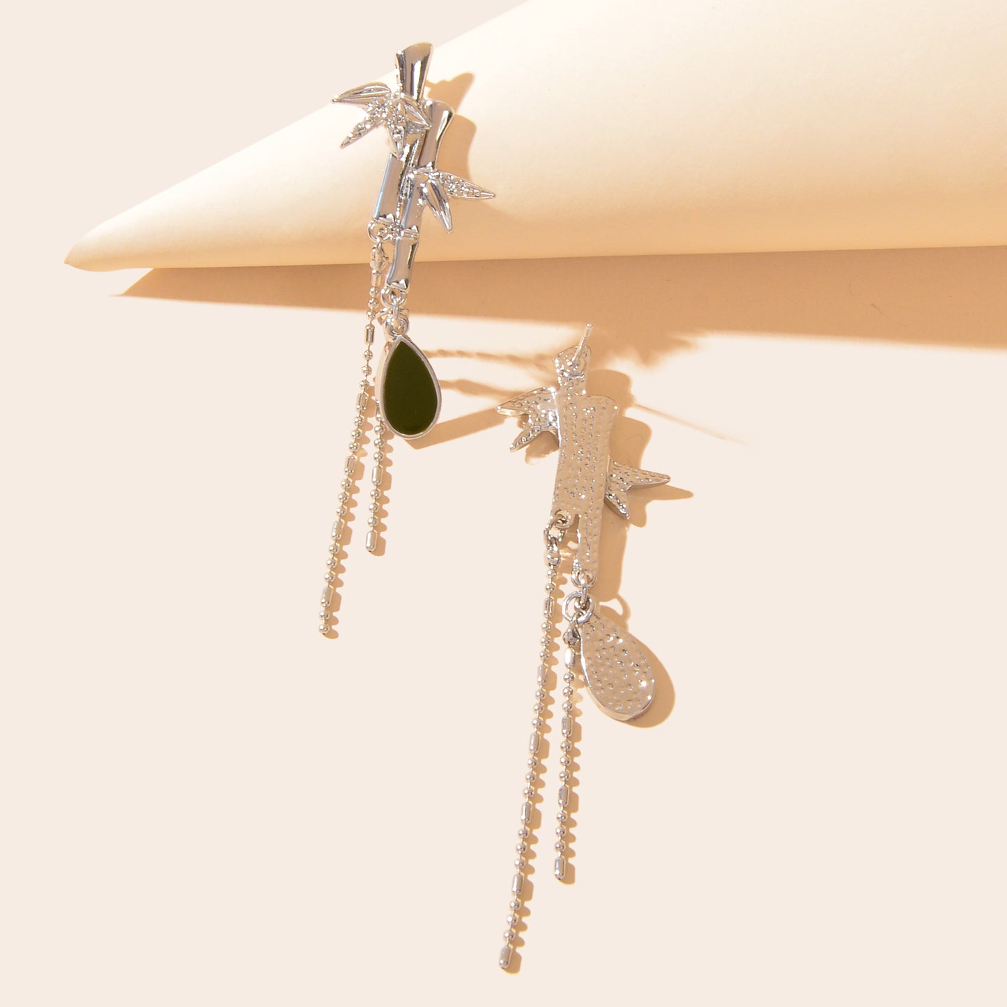 Chinese Style Bamboo Leaf Tassel Water Drop Dangle Earrings Elegant Delicate Party Jewelry