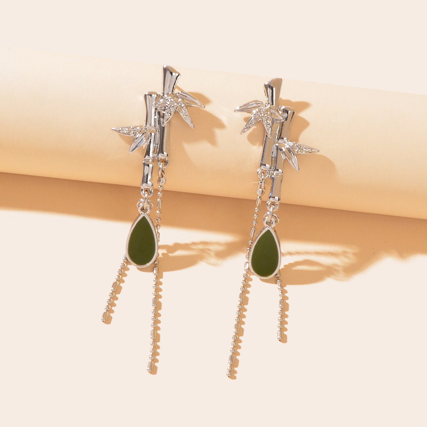 Chinese Style Bamboo Leaf Tassel Water Drop Dangle Earrings Elegant Delicate Party Jewelry