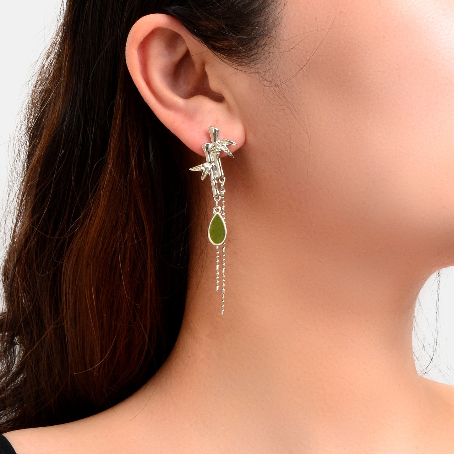Chinese Style Bamboo Leaf Tassel Water Drop Dangle Earrings Elegant Delicate Party Jewelry