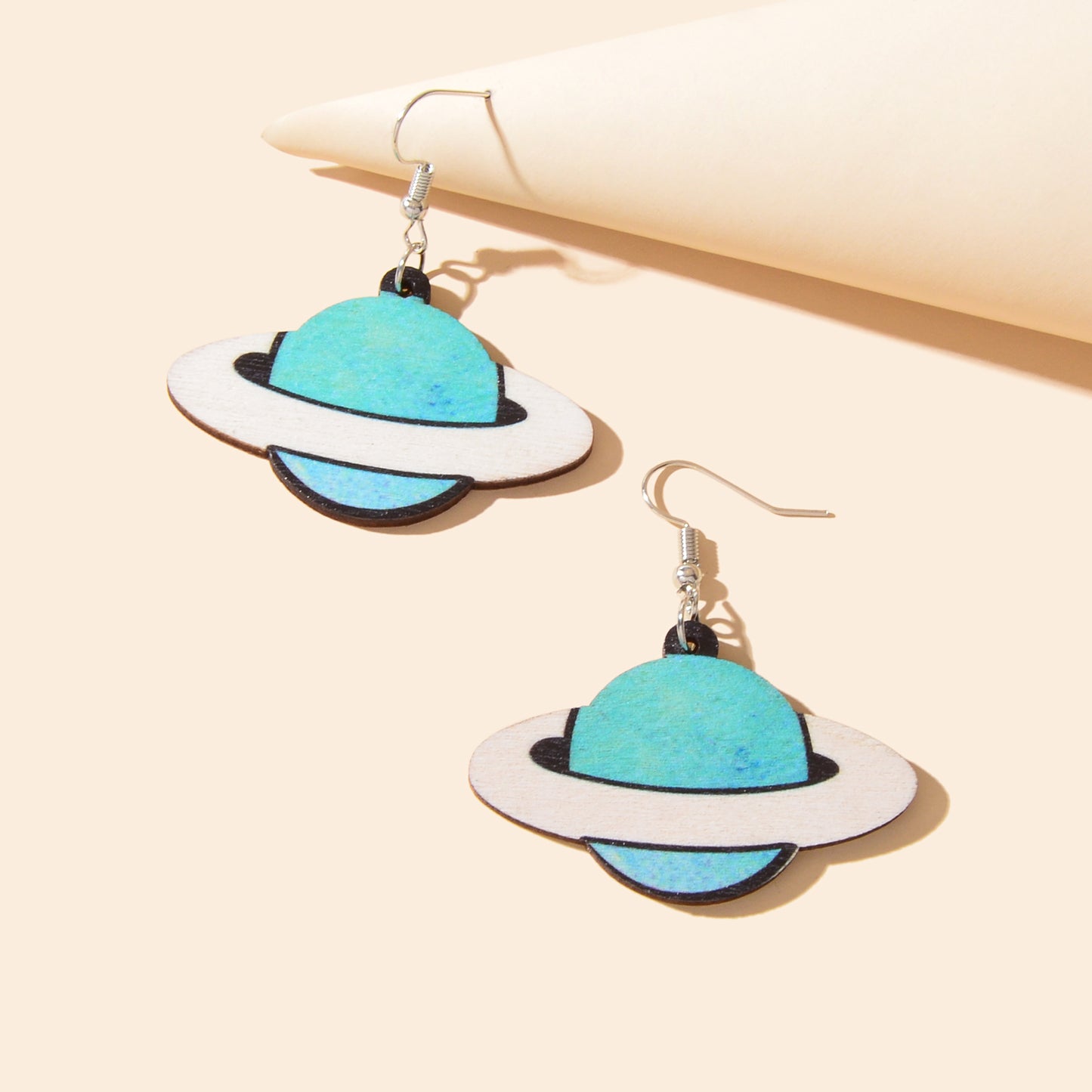 Personality Creative Jewelry Space Blue Planet Wood Dangle Earrings for Women