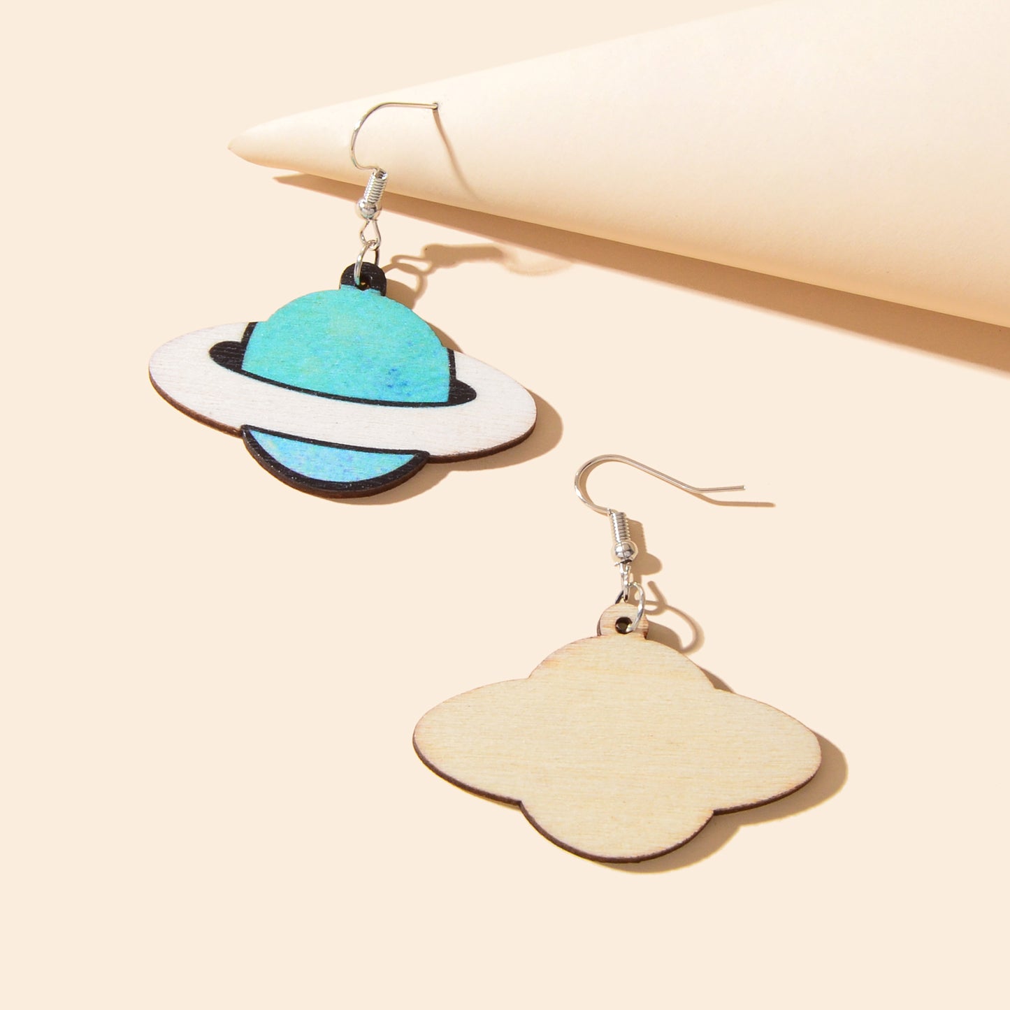 Personality Creative Jewelry Space Blue Planet Wood Dangle Earrings for Women