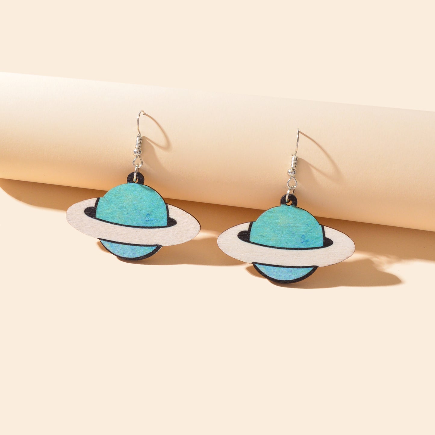 Personality Creative Jewelry Space Blue Planet Wood Dangle Earrings for Women