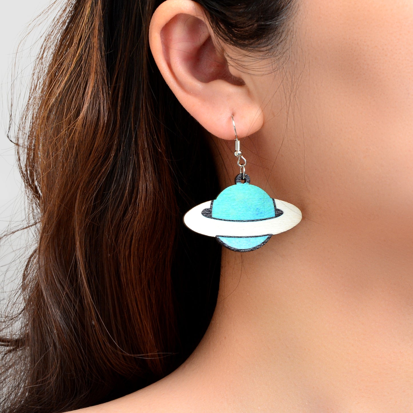 Personality Creative Jewelry Space Blue Planet Wood Dangle Earrings for Women