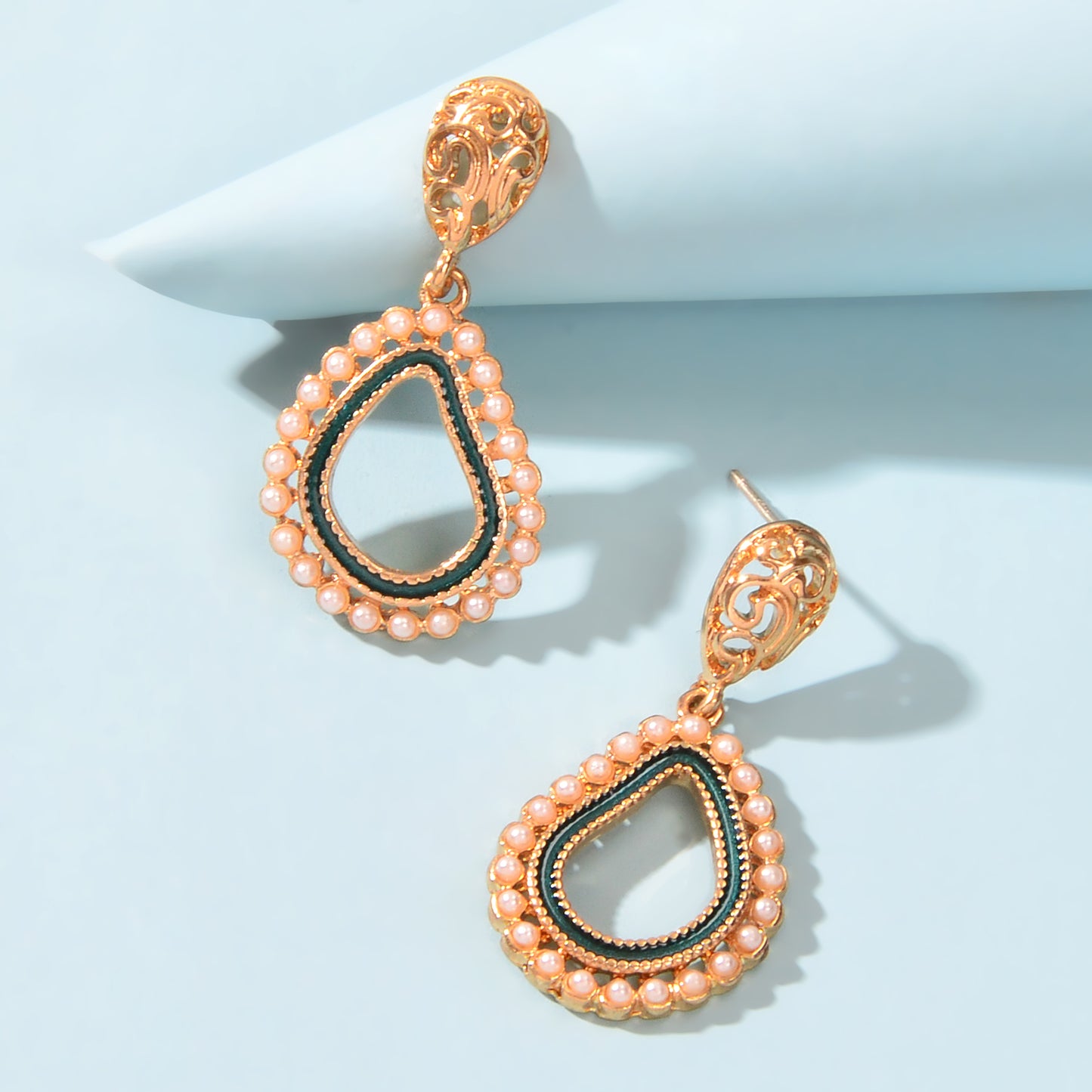 Trendy Daily Jewellery Pearl Decoration Gold Hollow Geometric Dangle Earrings