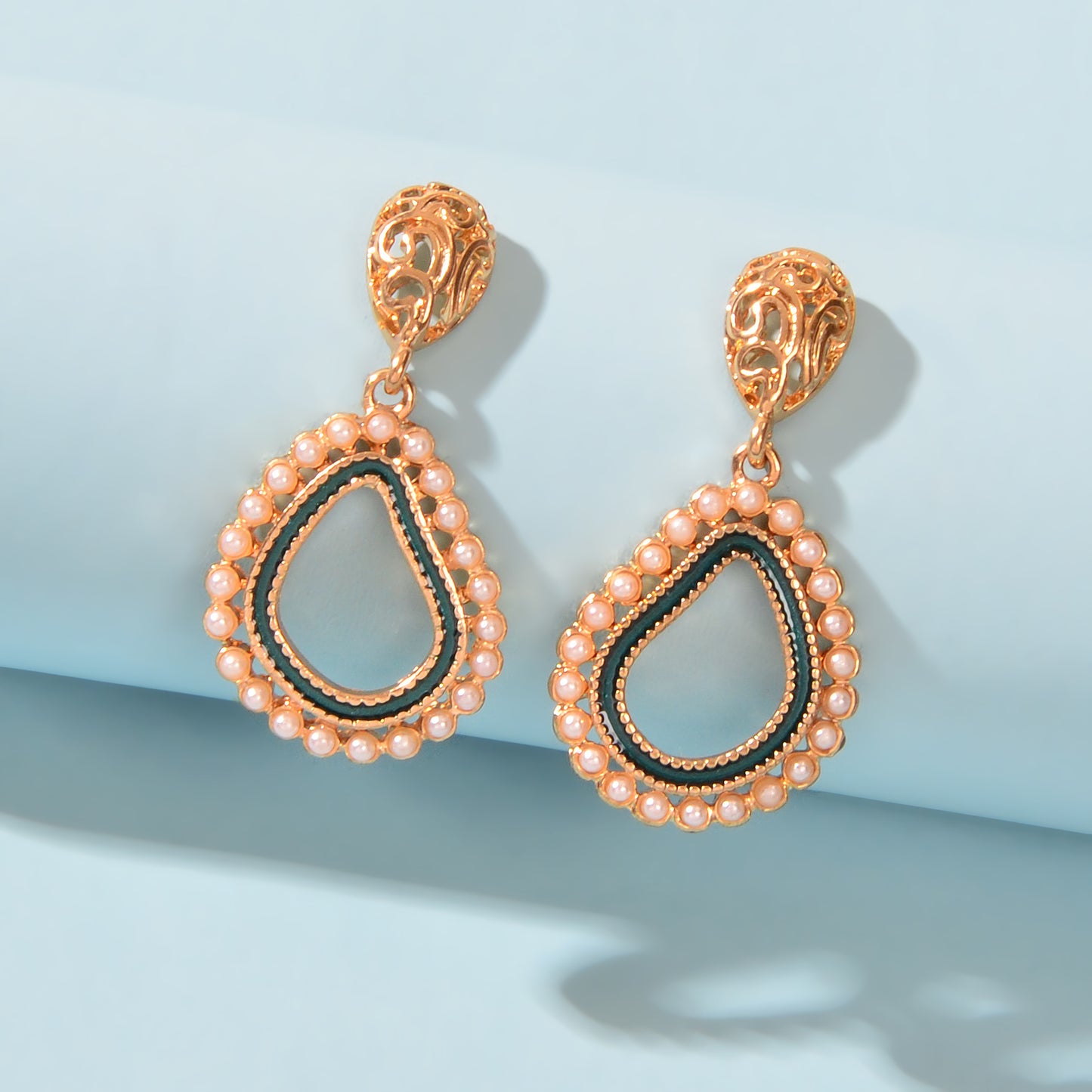 Trendy Daily Jewellery Pearl Decoration Gold Hollow Geometric Dangle Earrings