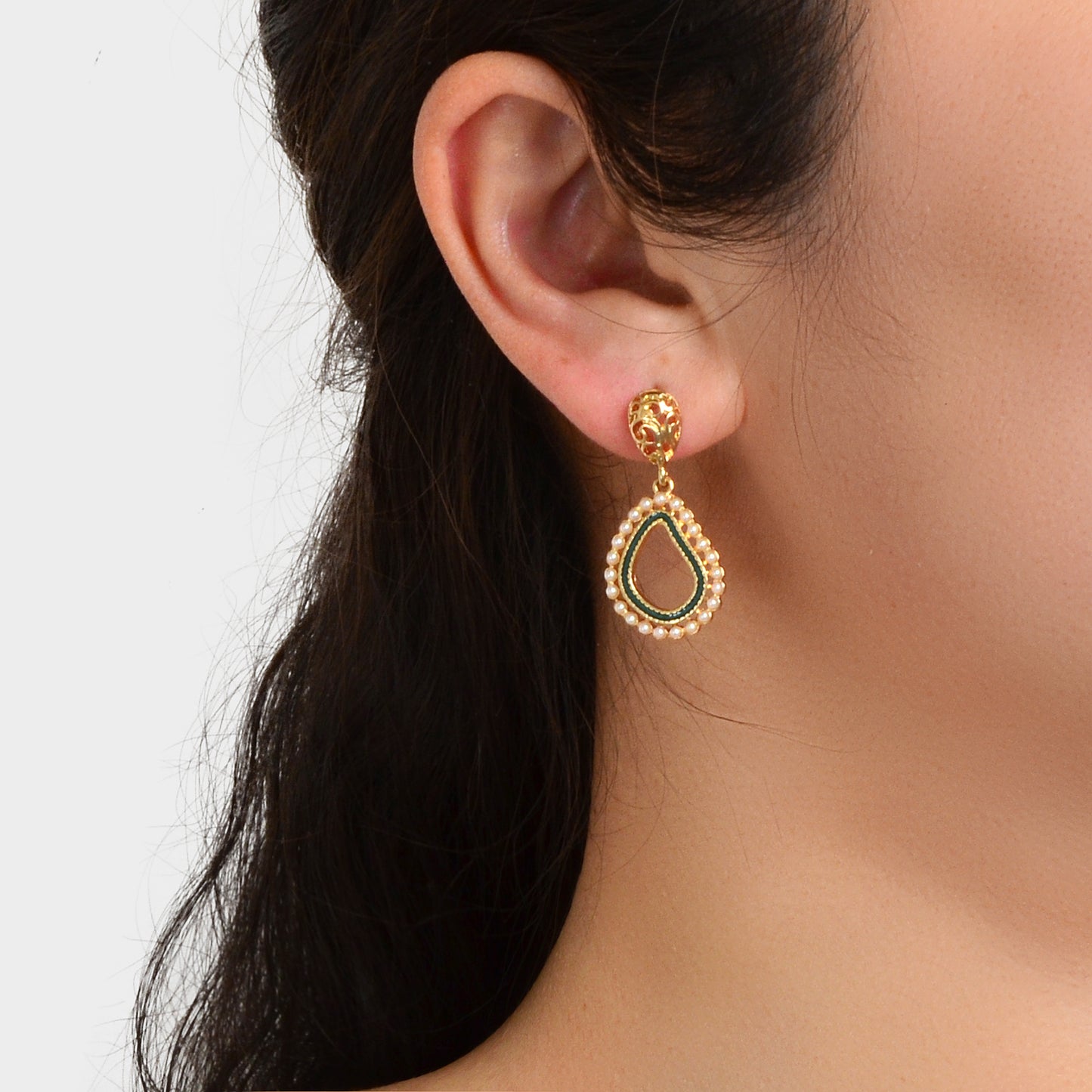 Trendy Daily Jewellery Pearl Decoration Gold Hollow Geometric Dangle Earrings