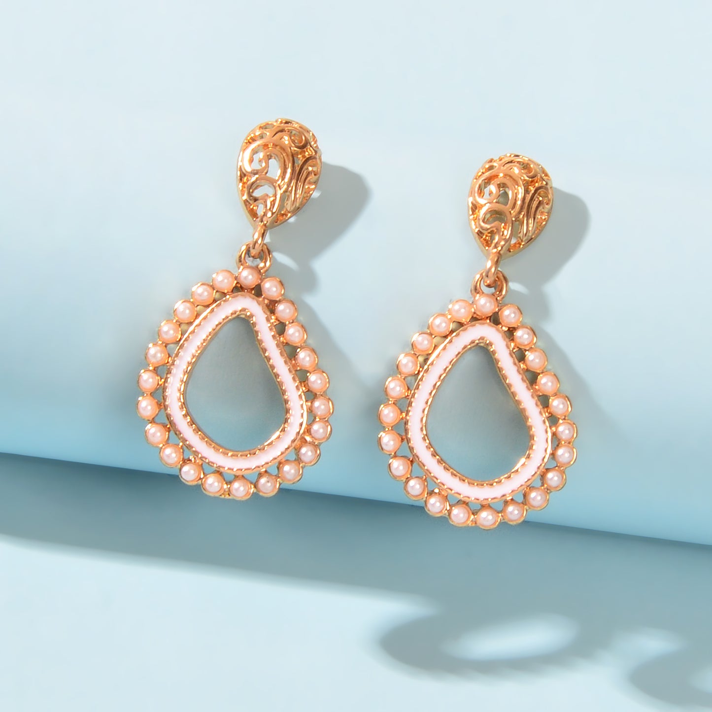 Trendy Daily Jewellery Pearl Decoration Gold Hollow Geometric Dangle Earrings