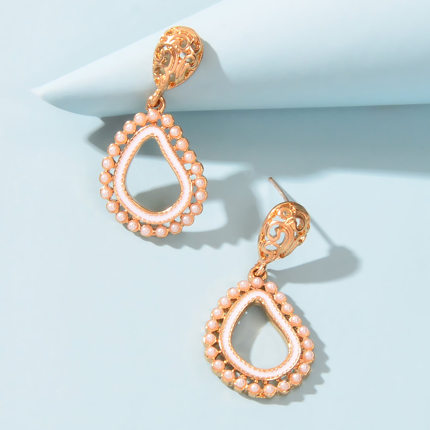Trendy Daily Jewellery Pearl Decoration Gold Hollow Geometric Dangle Earrings