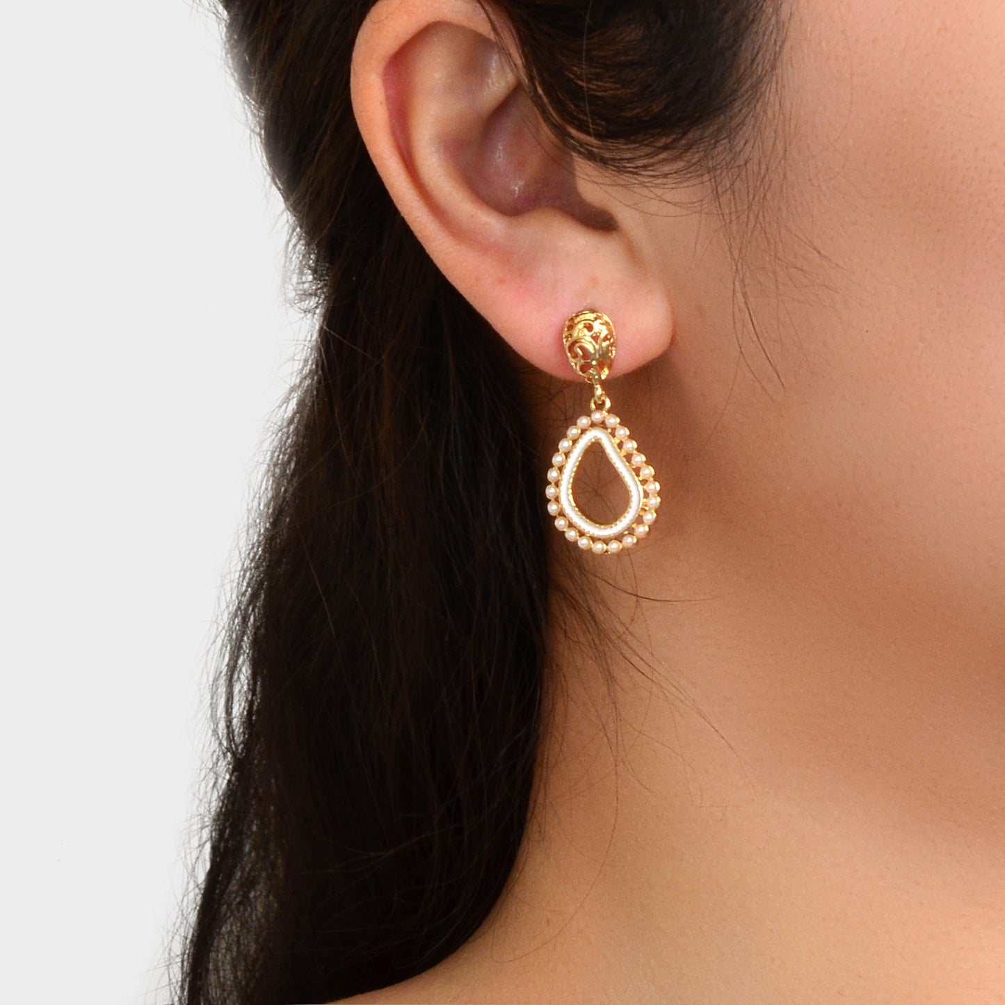 Trendy Daily Jewellery Pearl Decoration Gold Hollow Geometric Dangle Earrings