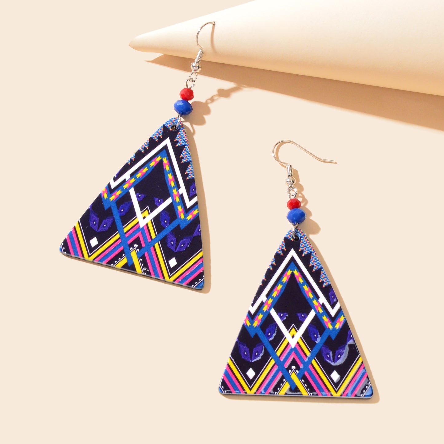 Bohemia Colorful Geometric Pattern Triangle Geometric Acrylic Dangle Earrings