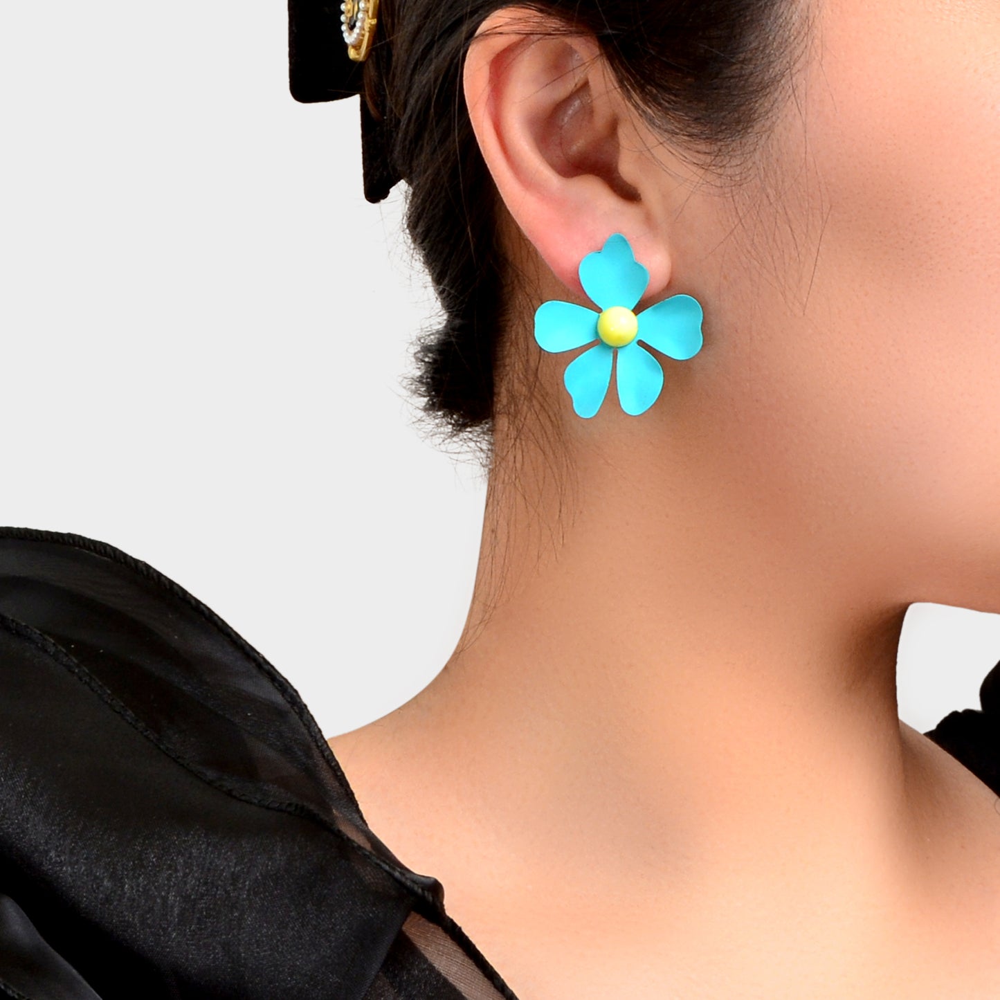 Romantic Blue Pink Flower Stud Earrings for Women Party Daily Holiday Jewelry