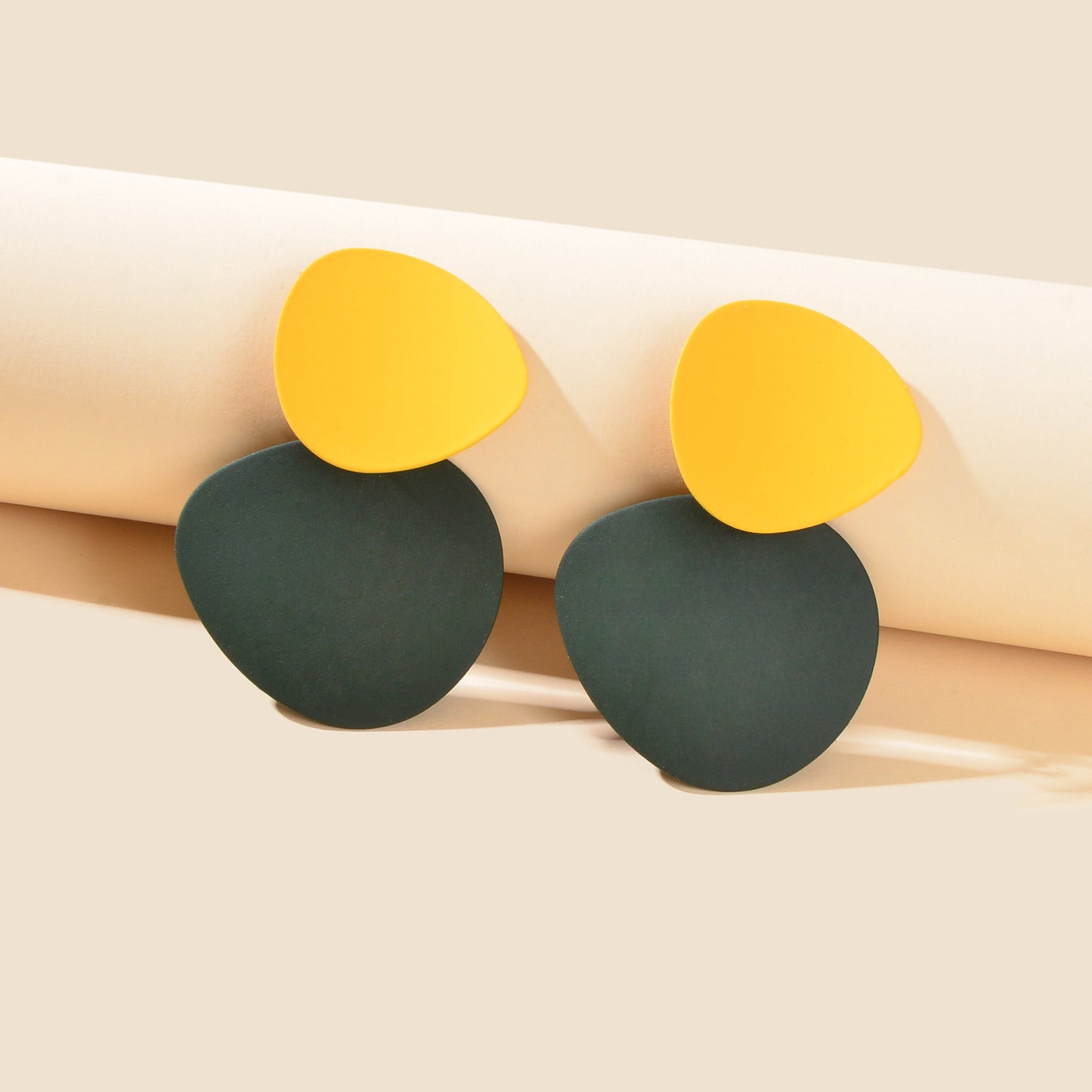 Yellow Dark Green Geometric Big Earrings Women Social gatherings Jewelry