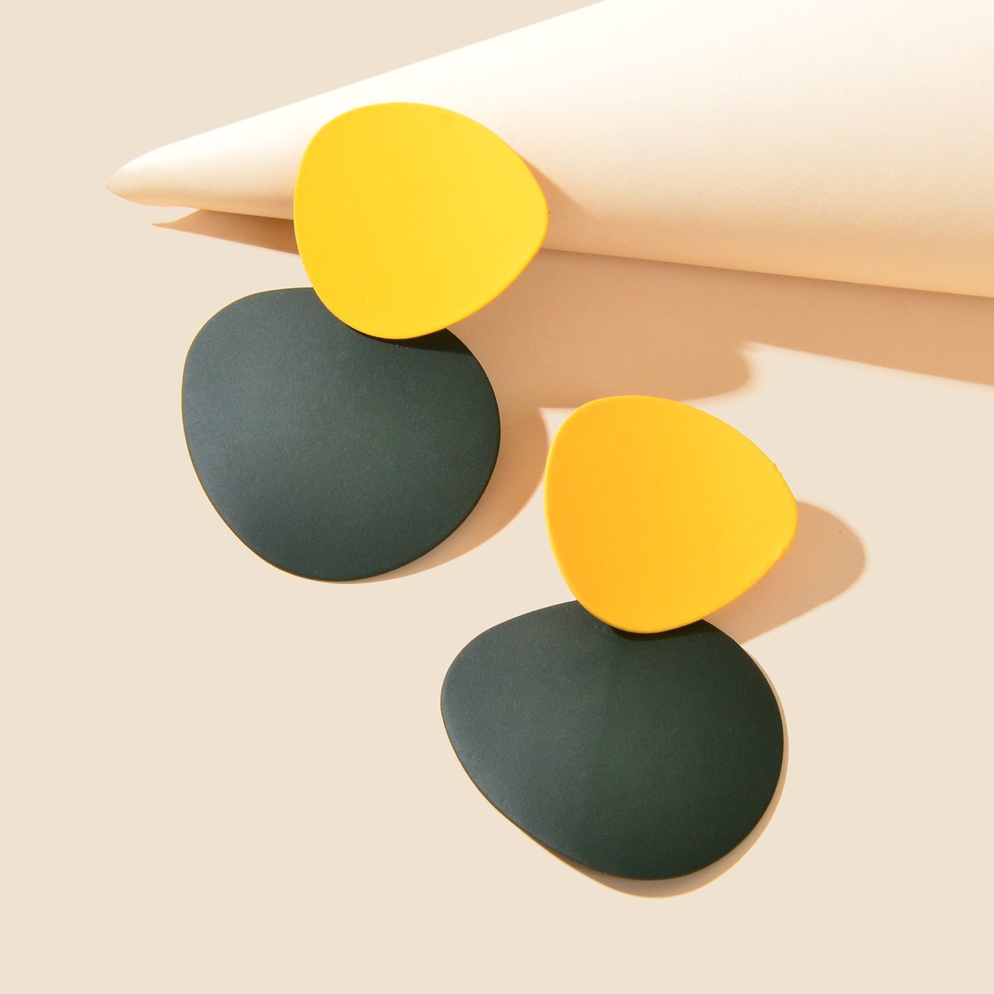 Yellow Dark Green Geometric Big Earrings Women Social gatherings Jewelry
