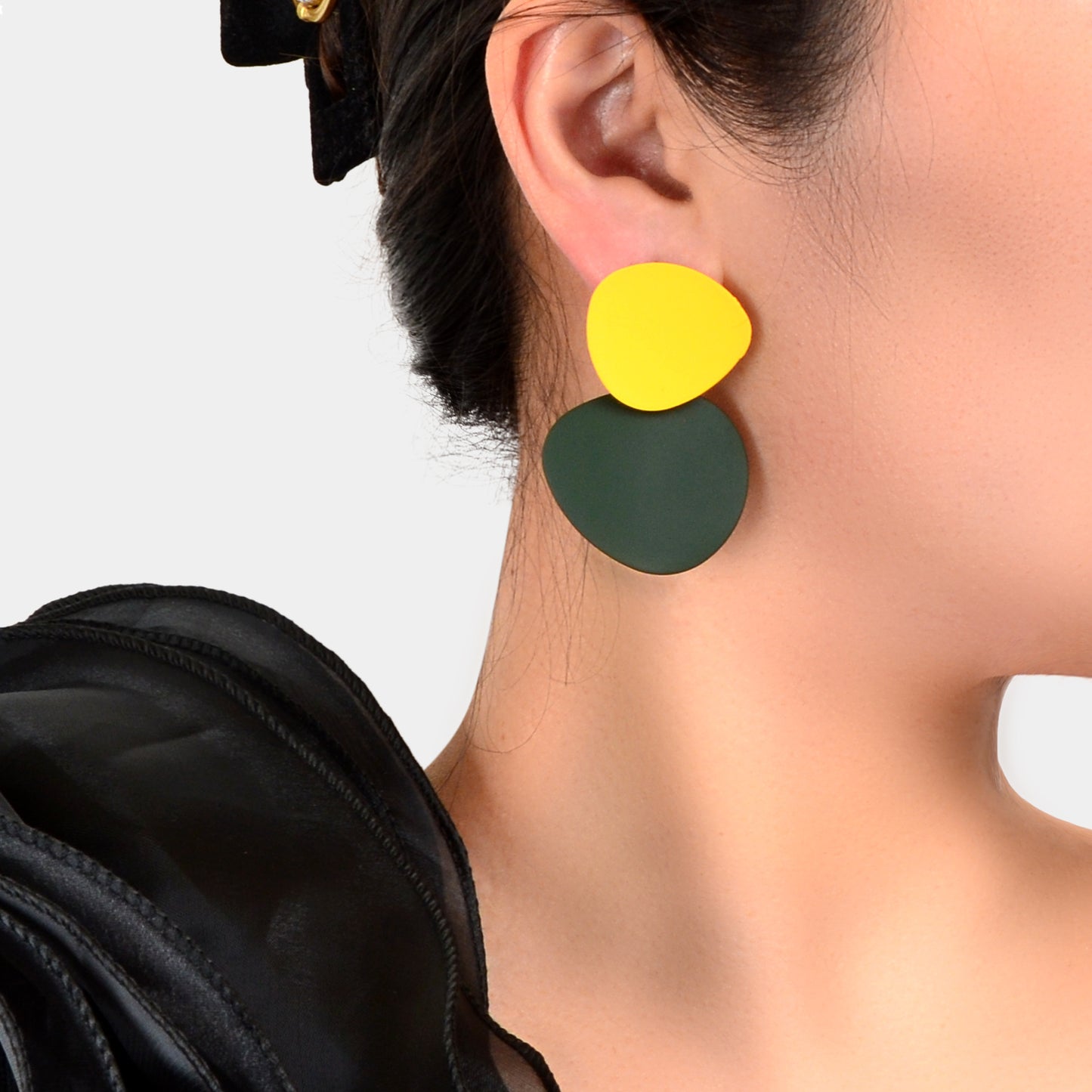 Yellow Dark Green Geometric Big Earrings Women Social gatherings Jewelry
