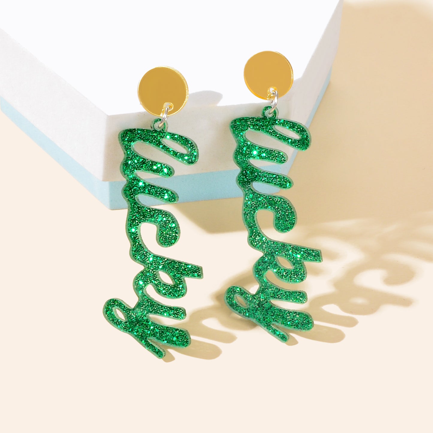 Fashion Acrylic Green Letter Drop Earrings for Women Festival Party Jewelry