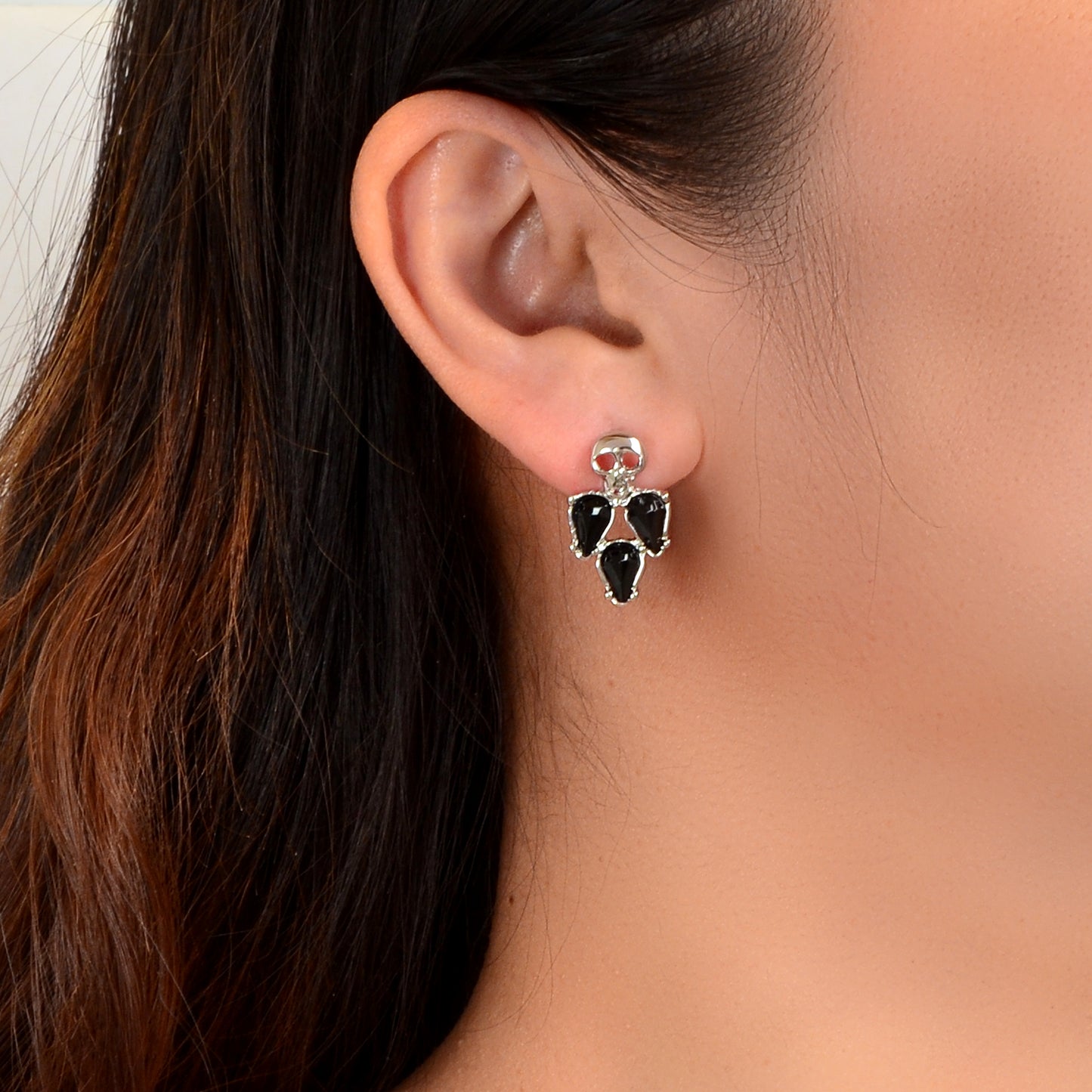 Punk Rock Style Black Water Drop Silvery Skull Stud Earrings Fashion Jewelry