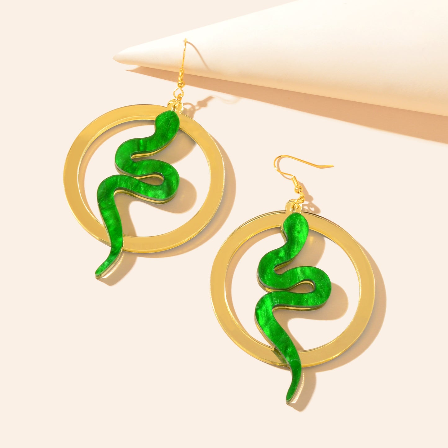 Funky Jewelry Golden Circle Green Snake Acrylic Dangle Earrings Fashion Accessories