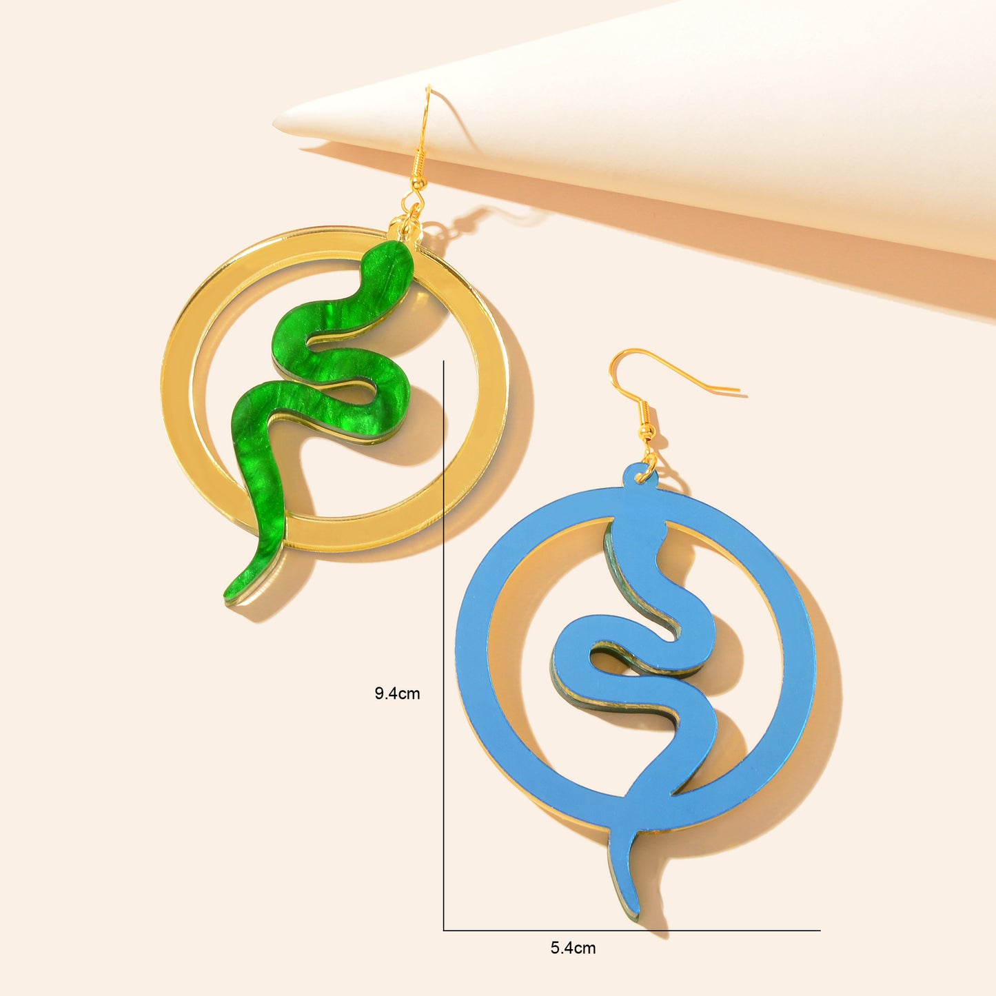 Funky Jewelry Golden Circle Green Snake Acrylic Dangle Earrings Fashion Accessories