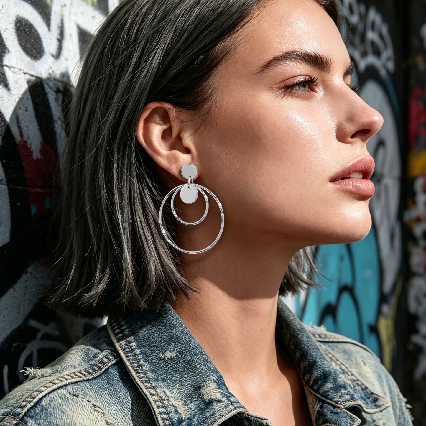 Fashion Gold Silver Circle Disc Charm Dangle Hoop Earrings Stunning Accessories