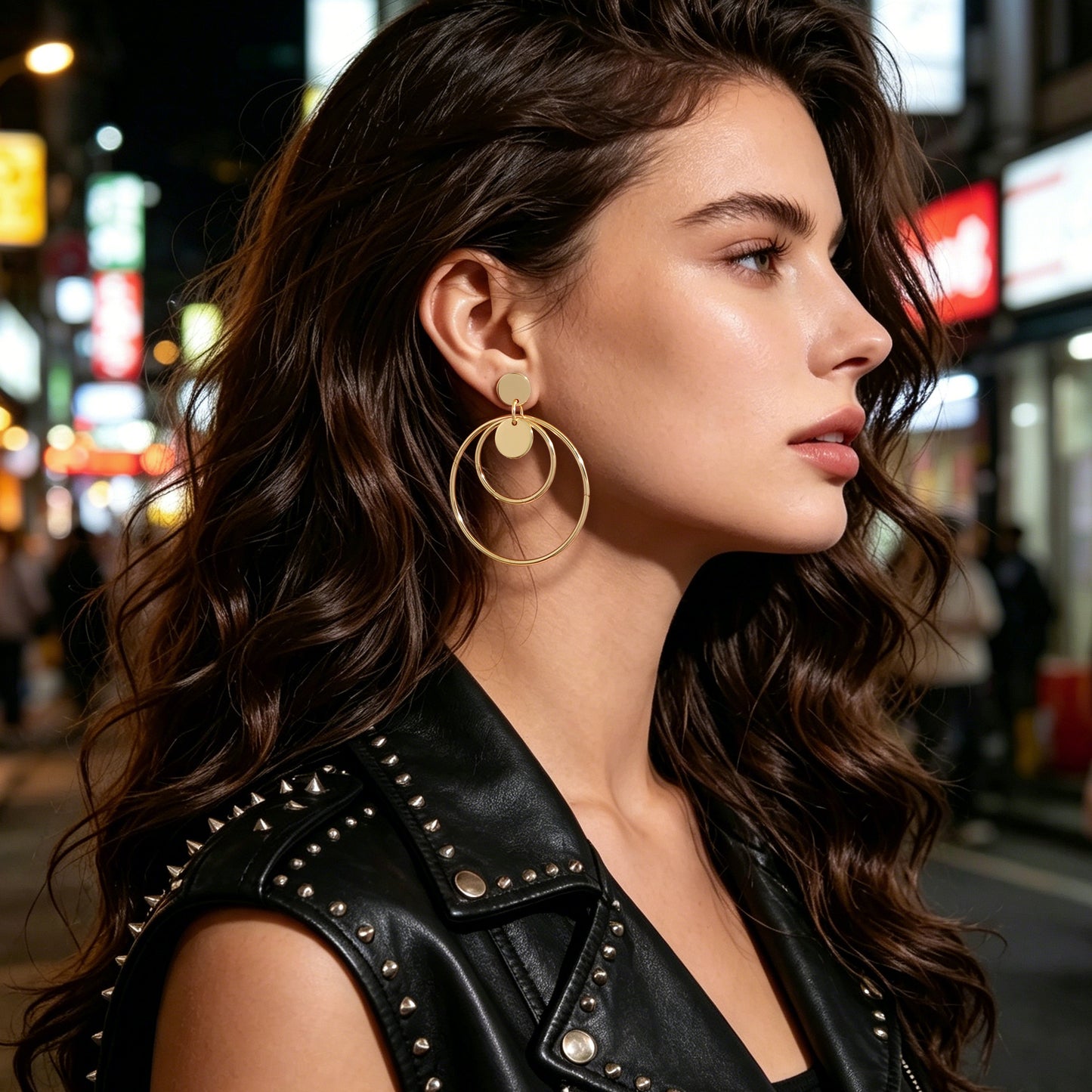 Fashion Gold Silver Circle Disc Charm Dangle Hoop Earrings Stunning Accessories