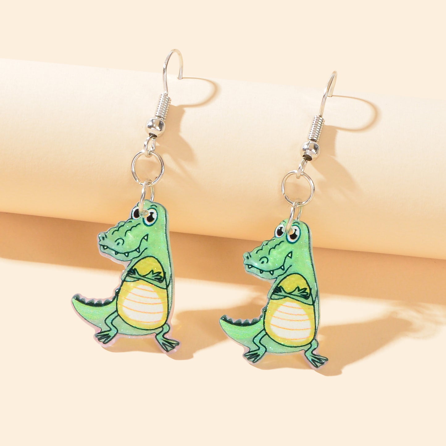 Personality Jewelry Cute Cartoon Design Green Acrylic Dinosaur Dangle Earrings