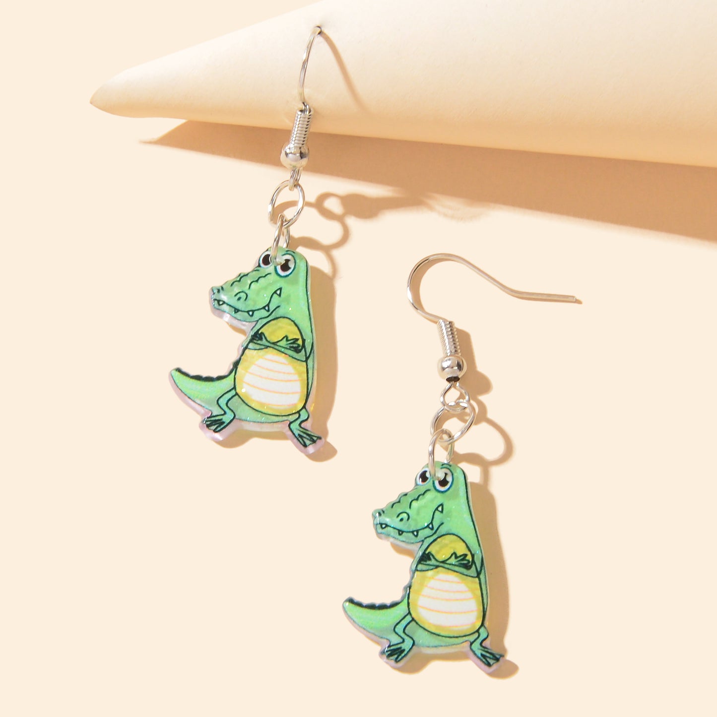 Personality Jewelry Cute Cartoon Design Green Acrylic Dinosaur Dangle Earrings