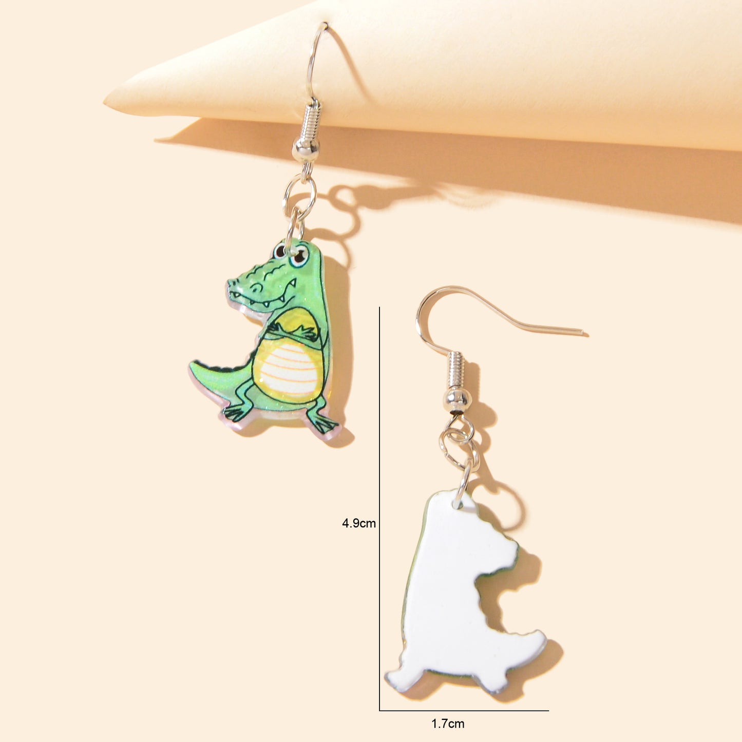 Personality Jewelry Cute Cartoon Design Green Acrylic Dinosaur Dangle Earrings