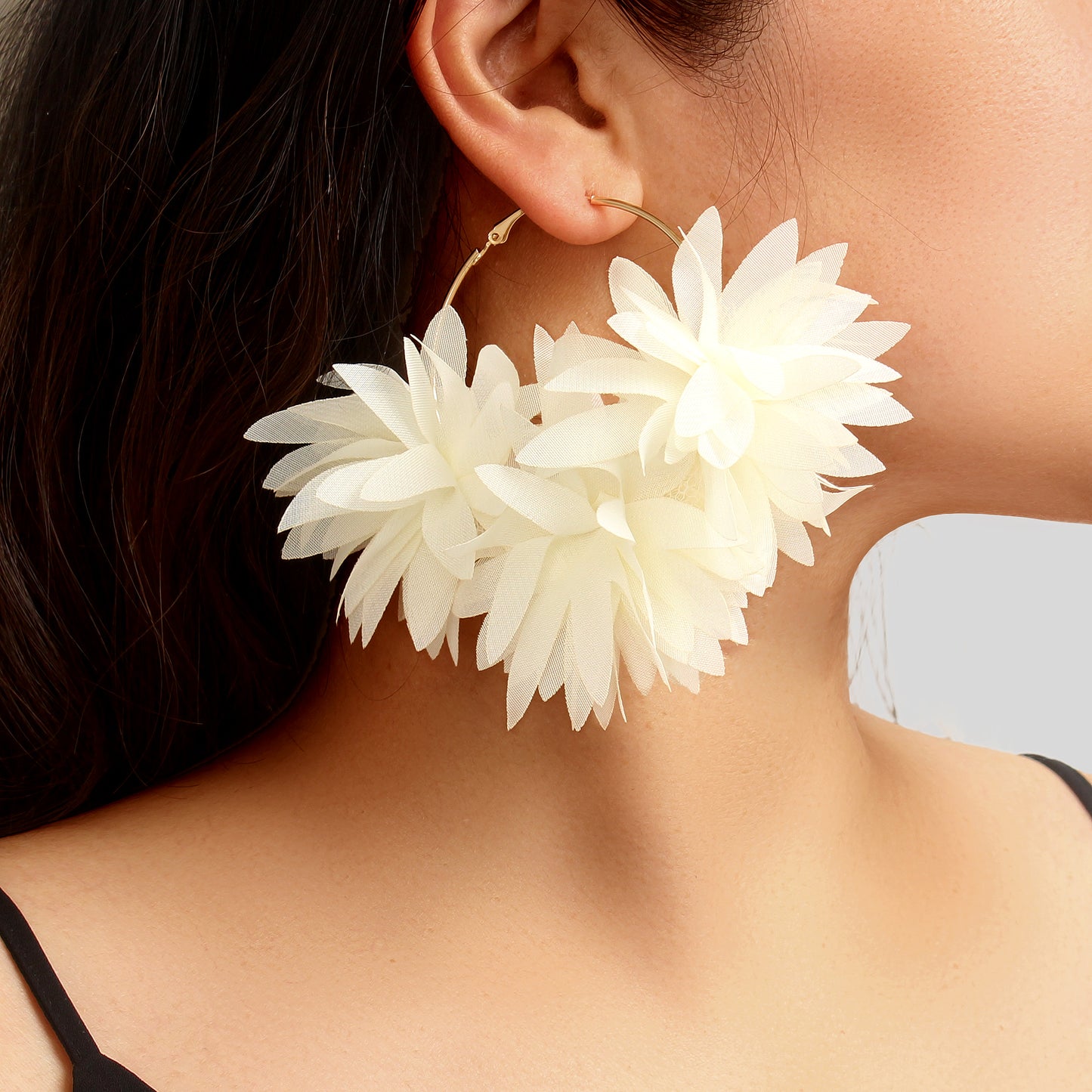 Lace Fabric Flower Big Hoop Exaggerated Earrings Girl Holiday Bohemian Jewellery