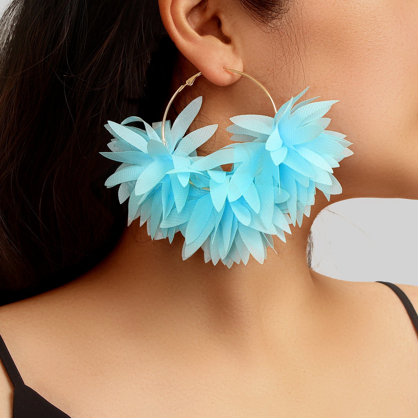 Lace Fabric Flower Big Hoop Exaggerated Earrings Girl Holiday Bohemian Jewellery