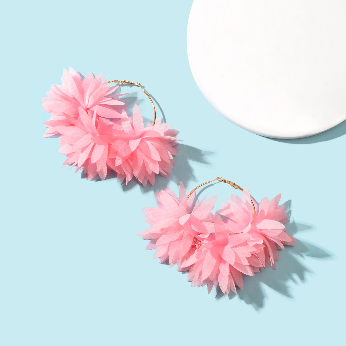 Lace Fabric Flower Big Hoop Exaggerated Earrings Girl Holiday Bohemian Jewellery