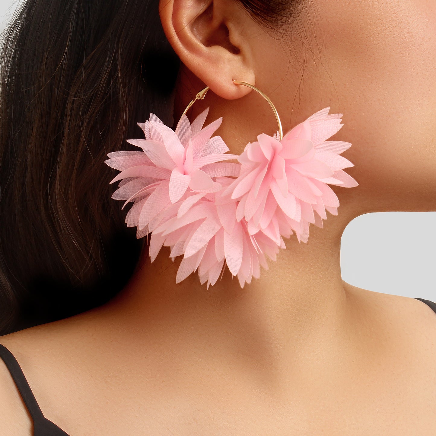 Lace Fabric Flower Big Hoop Exaggerated Earrings Girl Holiday Bohemian Jewellery