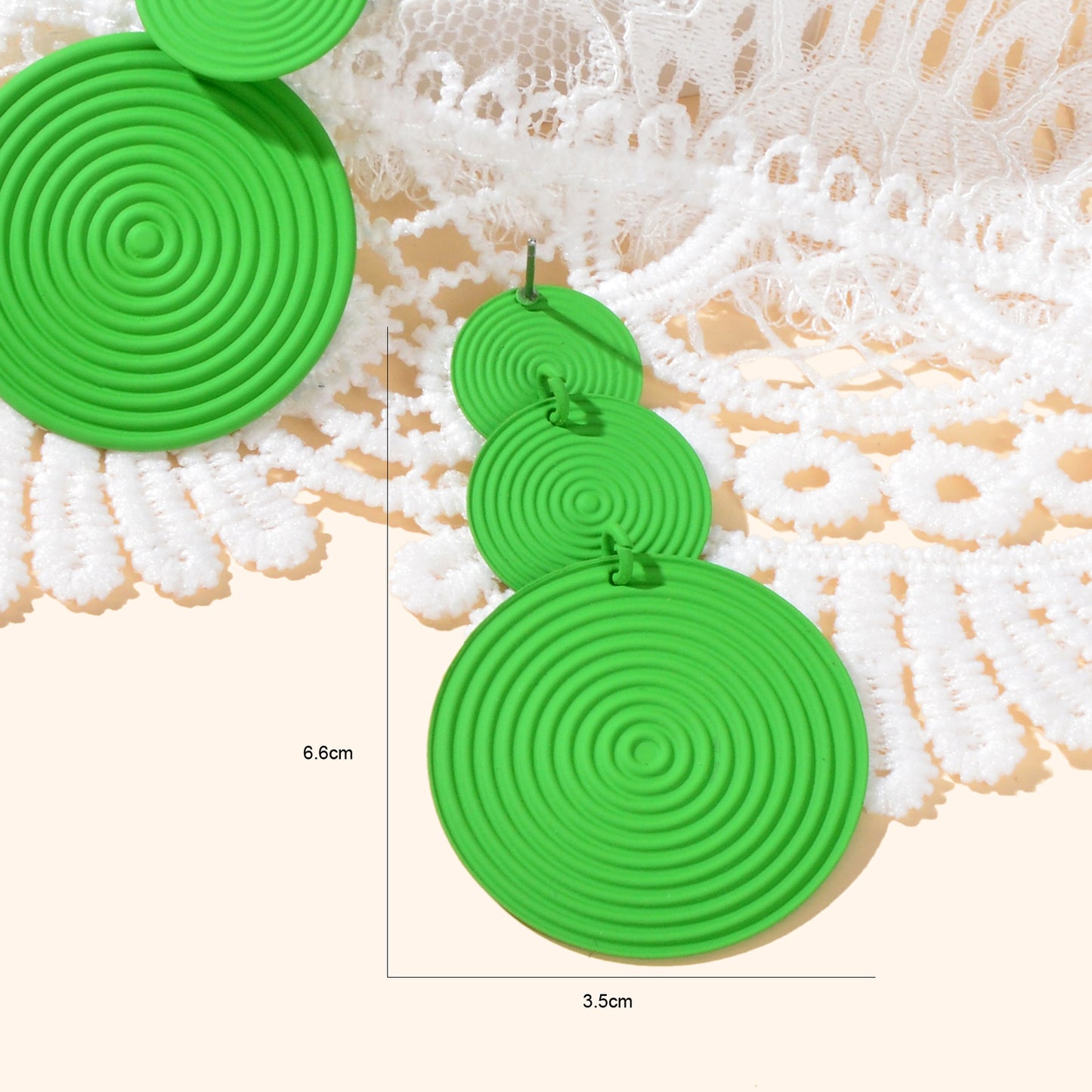 Bright Green Orange Layered Circular Drop Statement Earrings Textured Spiral Geometric Design Party Beach Photos Jewelry
