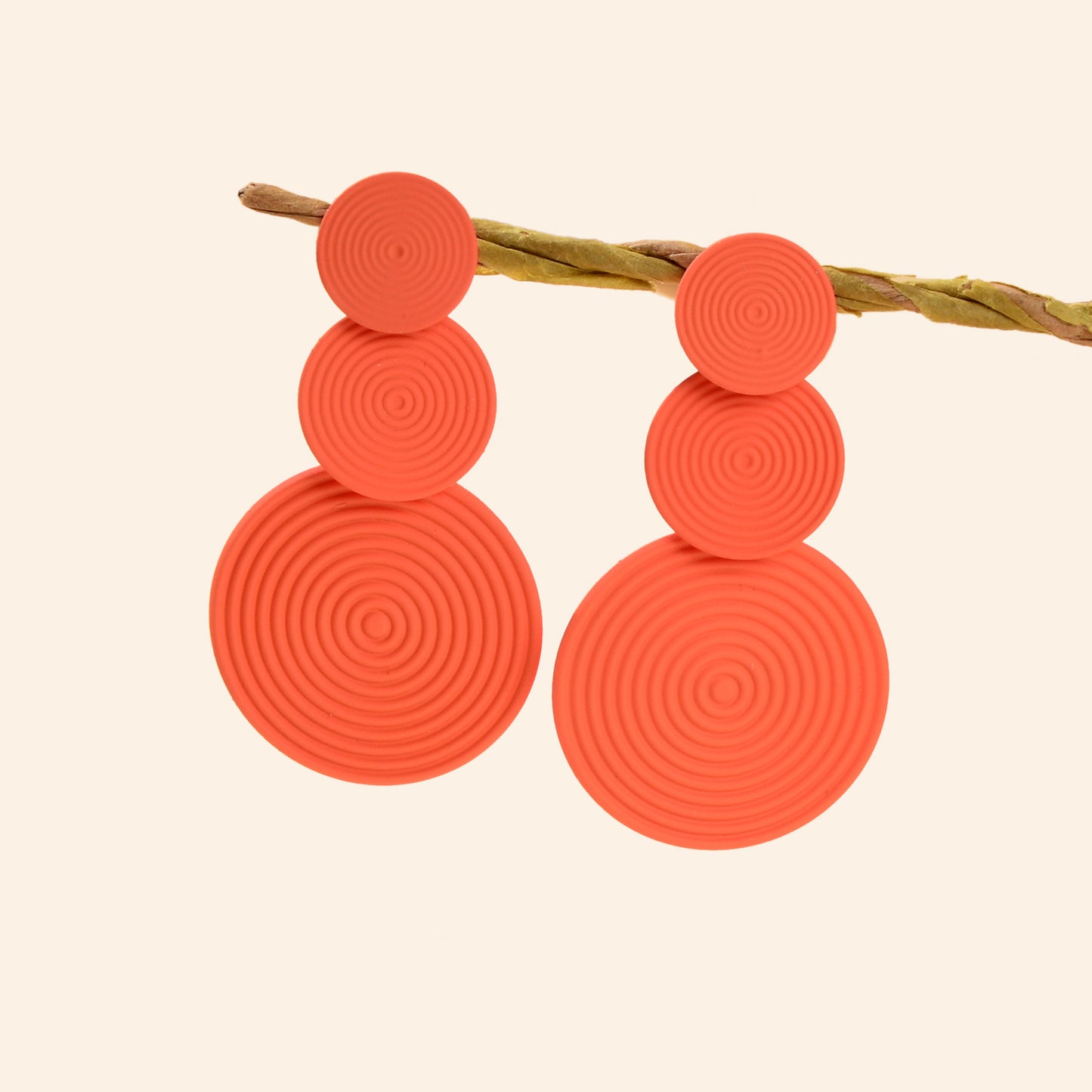 Bright Green Orange Layered Circular Drop Statement Earrings Textured Spiral Geometric Design Party Beach Photos Jewelry