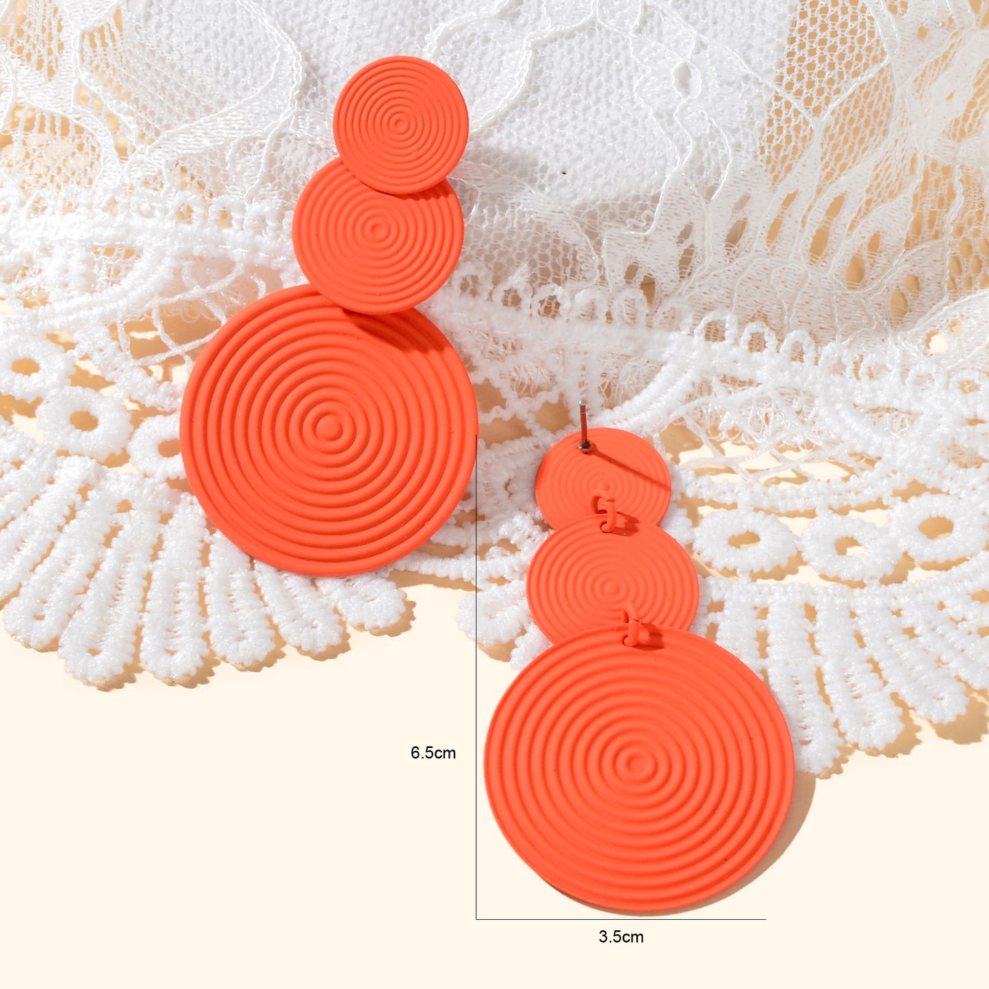 Bright Green Orange Layered Circular Drop Statement Earrings Textured Spiral Geometric Design Party Beach Photos Jewelry