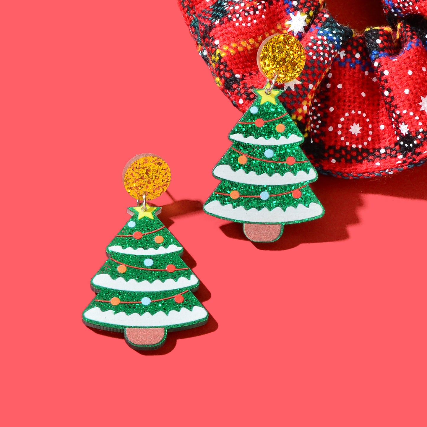 Christmas Gift Jewelry Sparkling Sequin Decor Tree Acrylic Dangle Earrings for Women