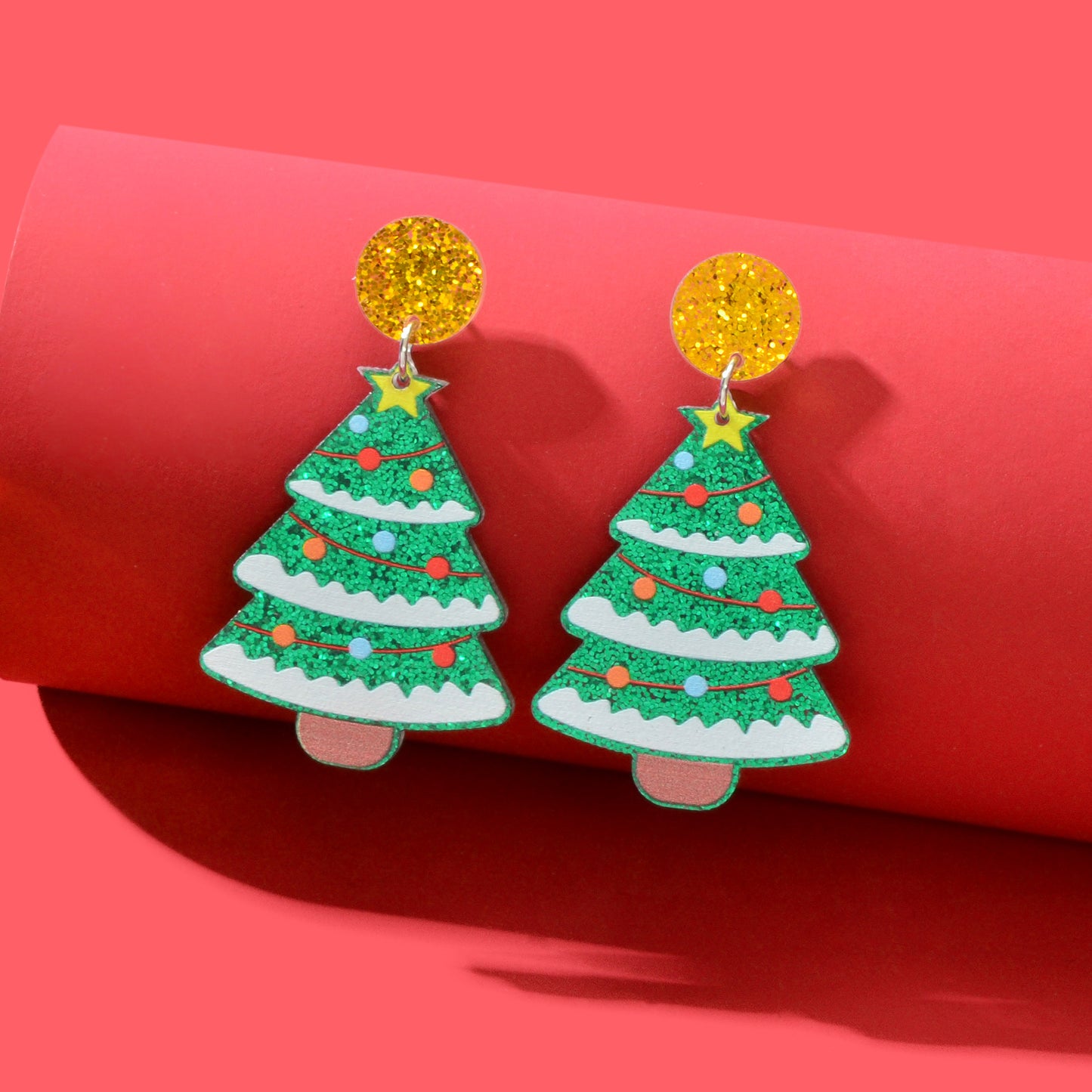 Christmas Gift Jewelry Sparkling Sequin Decor Tree Acrylic Dangle Earrings for Women
