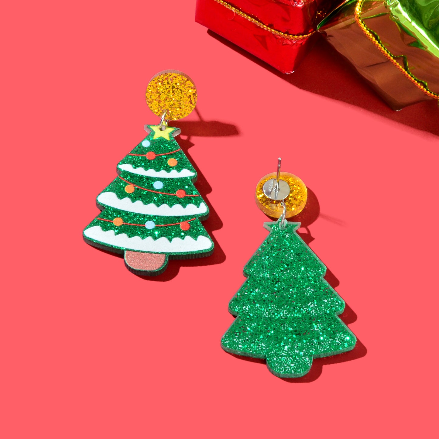Christmas Gift Jewelry Sparkling Sequin Decor Tree Acrylic Dangle Earrings for Women