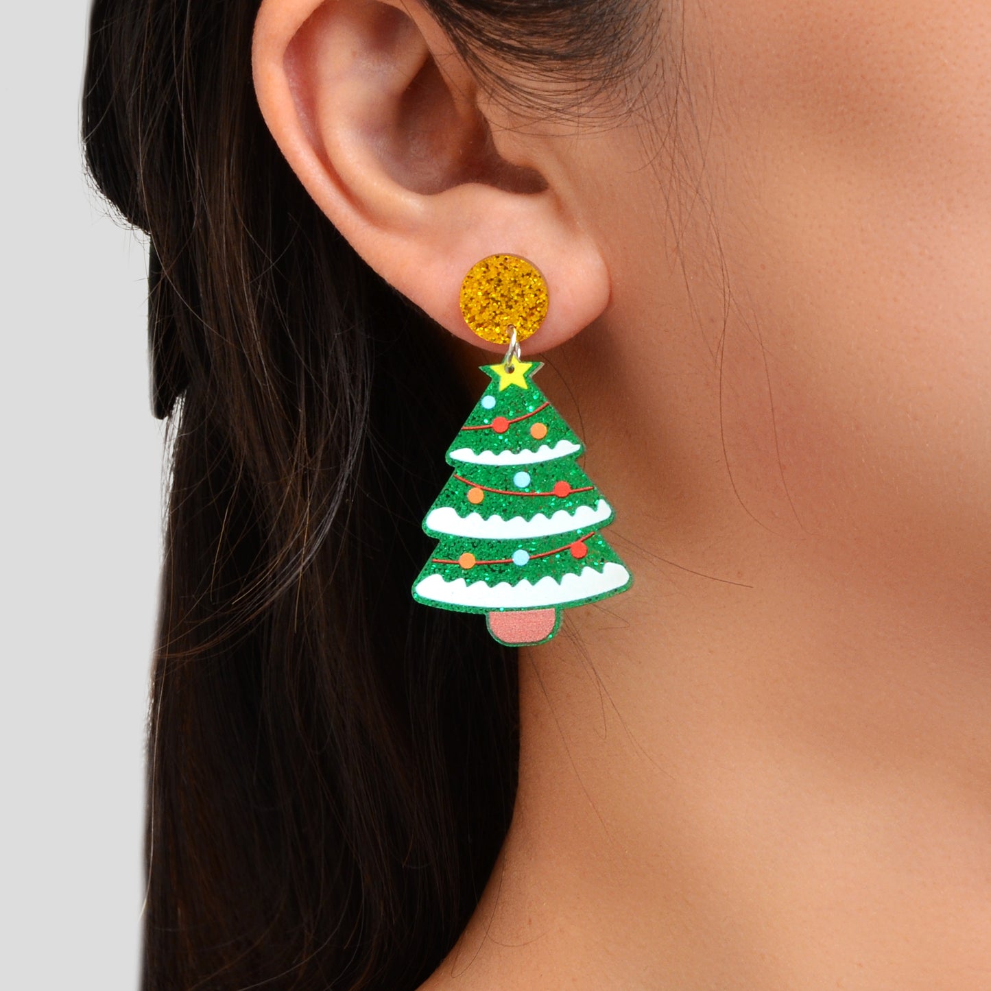 Christmas Gift Jewelry Sparkling Sequin Decor Tree Acrylic Dangle Earrings for Women