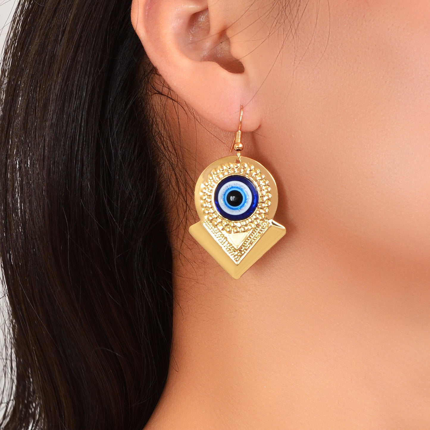 Stylish Blue Eye Golden Round Arrow Dangle Earrings for Women Party Daily Jewelry