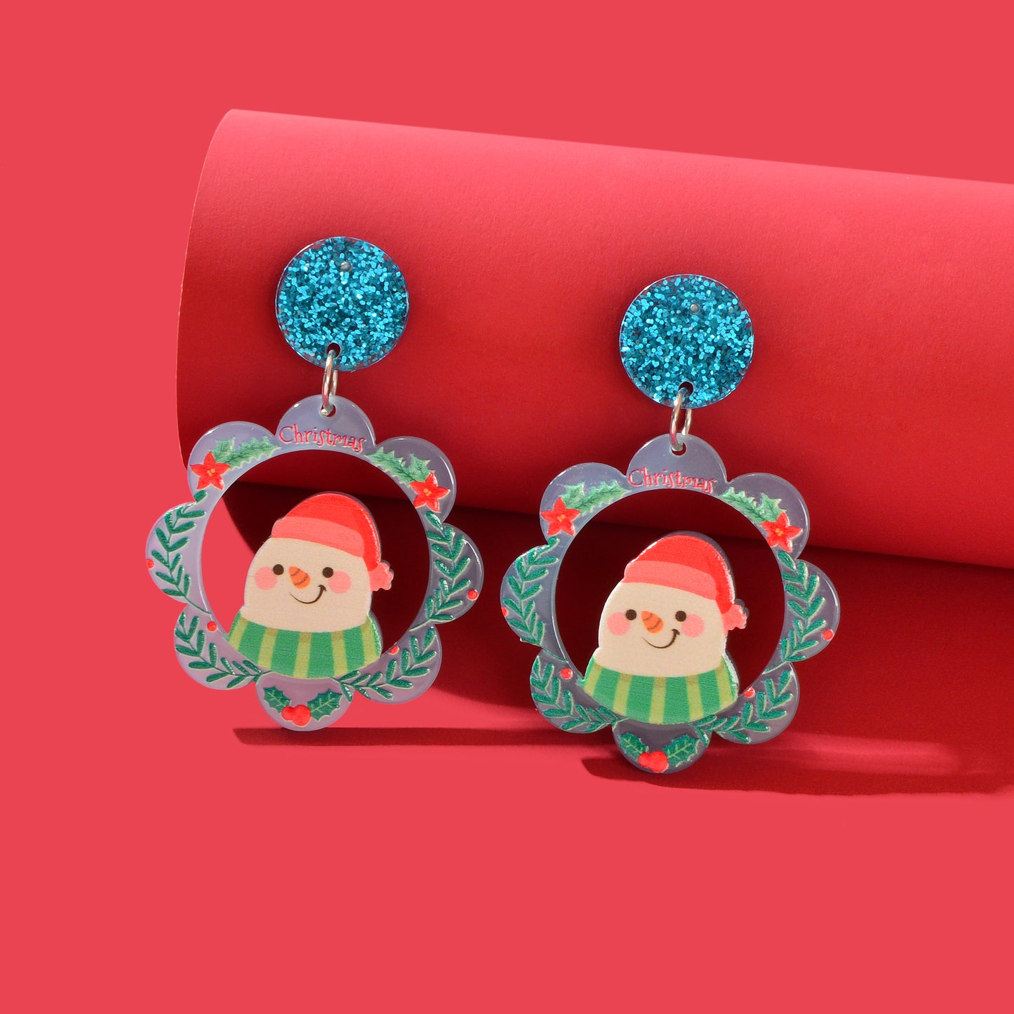 Christmas Colorful Garland with Snowman Dangle Earrings Women Festival Jewellery