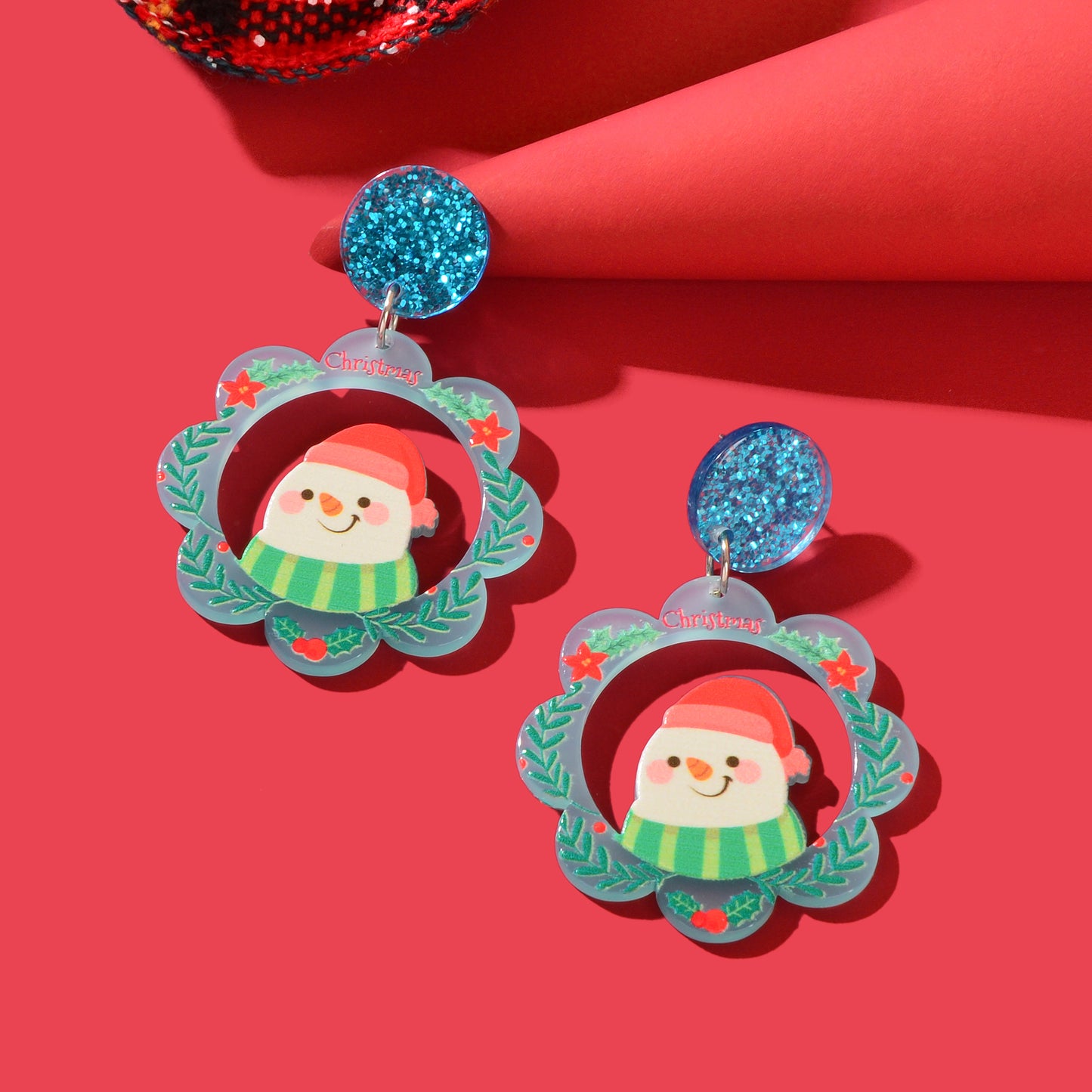 Christmas Colorful Garland with Snowman Dangle Earrings Women Festival Jewellery