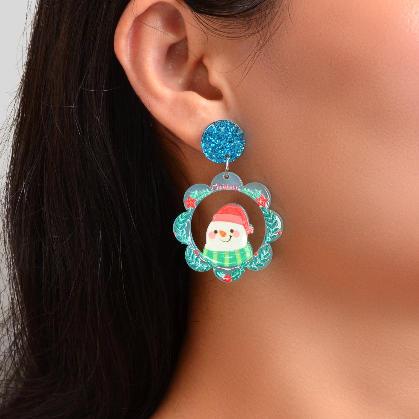 Christmas Colorful Garland with Snowman Dangle Earrings Women Festival Jewellery