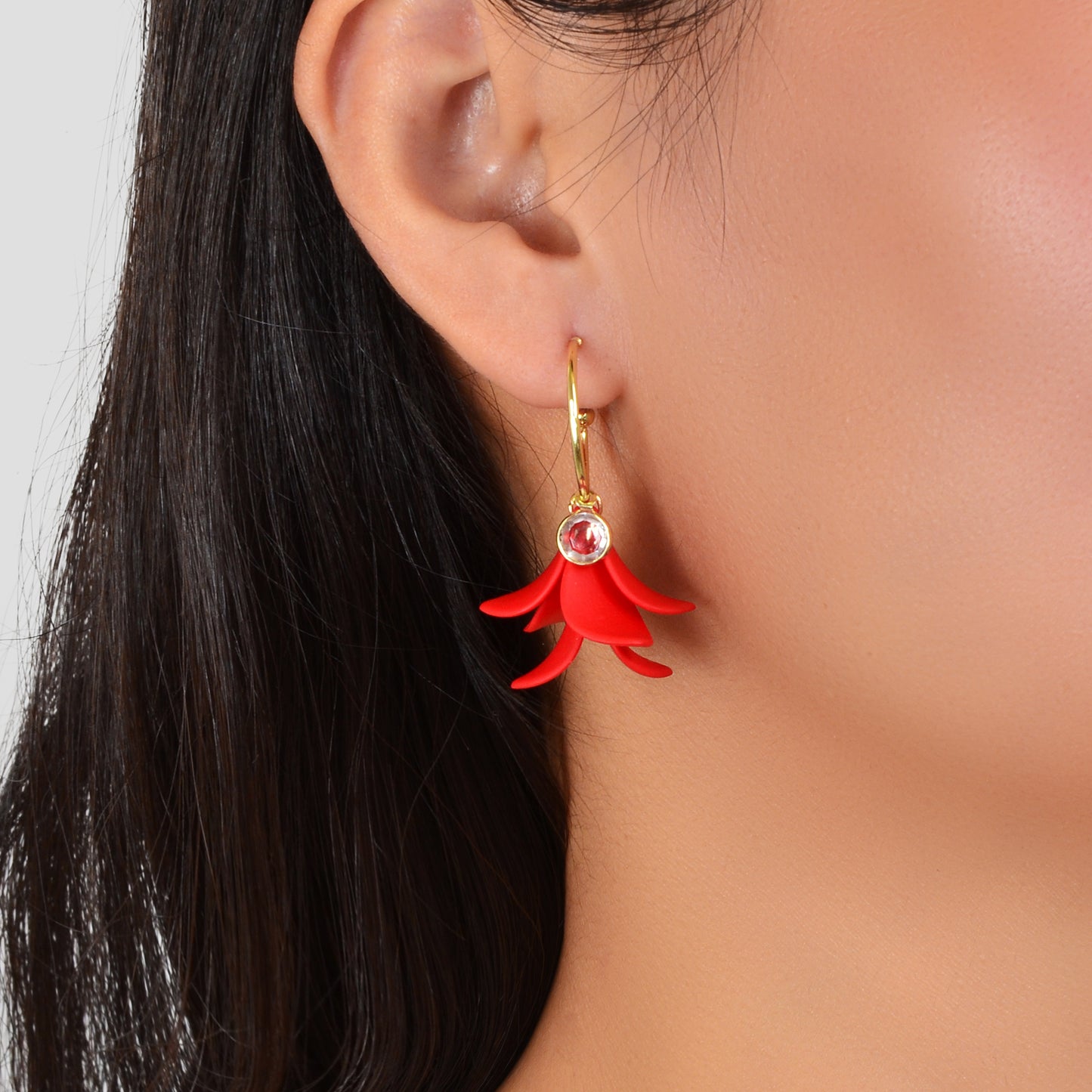 Graceful Red Flower Petal Hoop Stud Earrings for Women Party Dating Jewelry