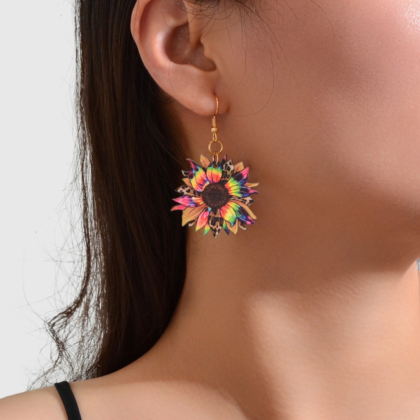 Colourful Sunflower Earrings Bohemian Summer Trendy Wooden Daisy Flower Jewelry