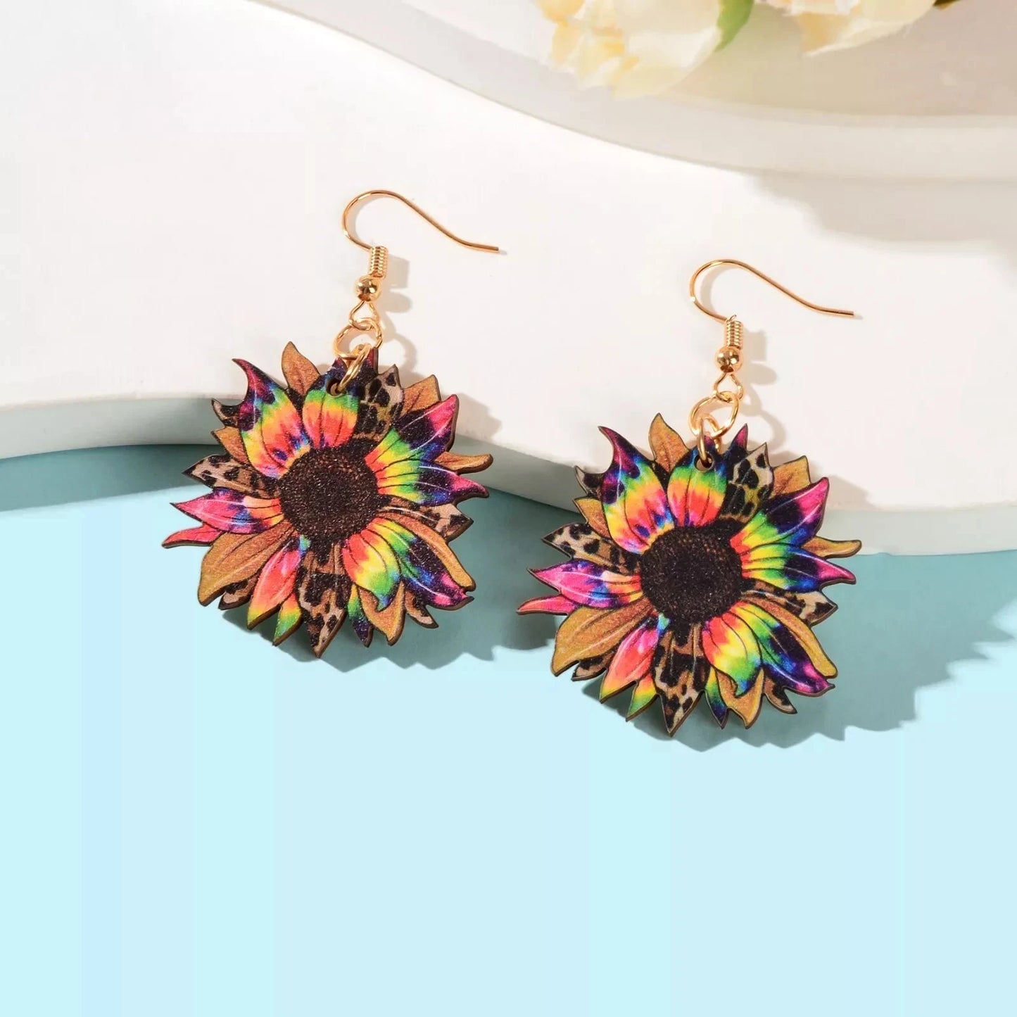 Colourful Sunflower Earrings Bohemian Summer Trendy Wooden Daisy Flower Jewelry