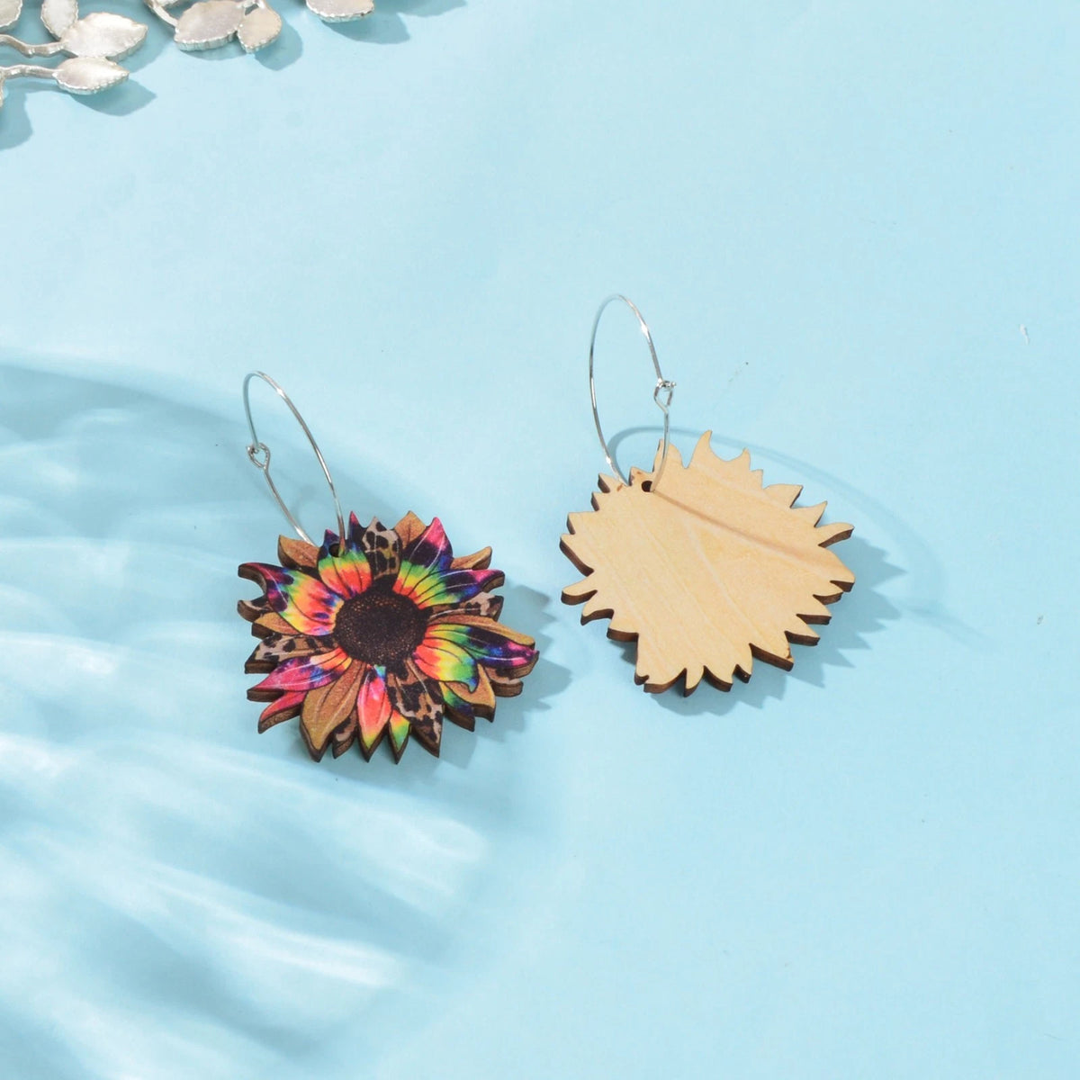 Bohemian Colorful Sunflower Pattern Wood Dangle Earrings Holiday Jewellery