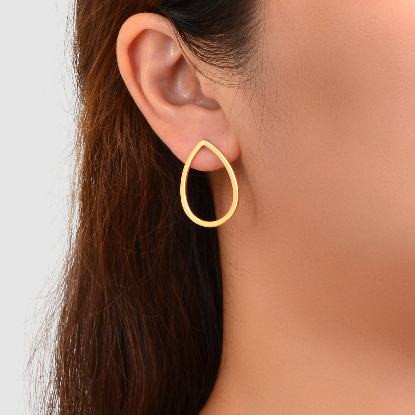 Minimalist Ladies Jewellery Gold Hollow Metal Pierced Water Drop Stud Earrings