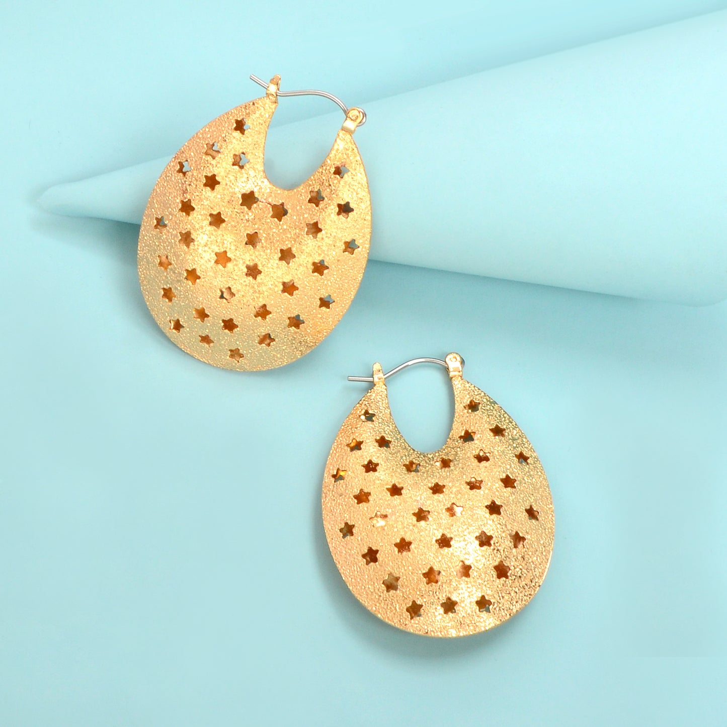 Ladies Designer Jewelry Gold Ellipse Hollow Star Chunky Hoop Statement Earrings
