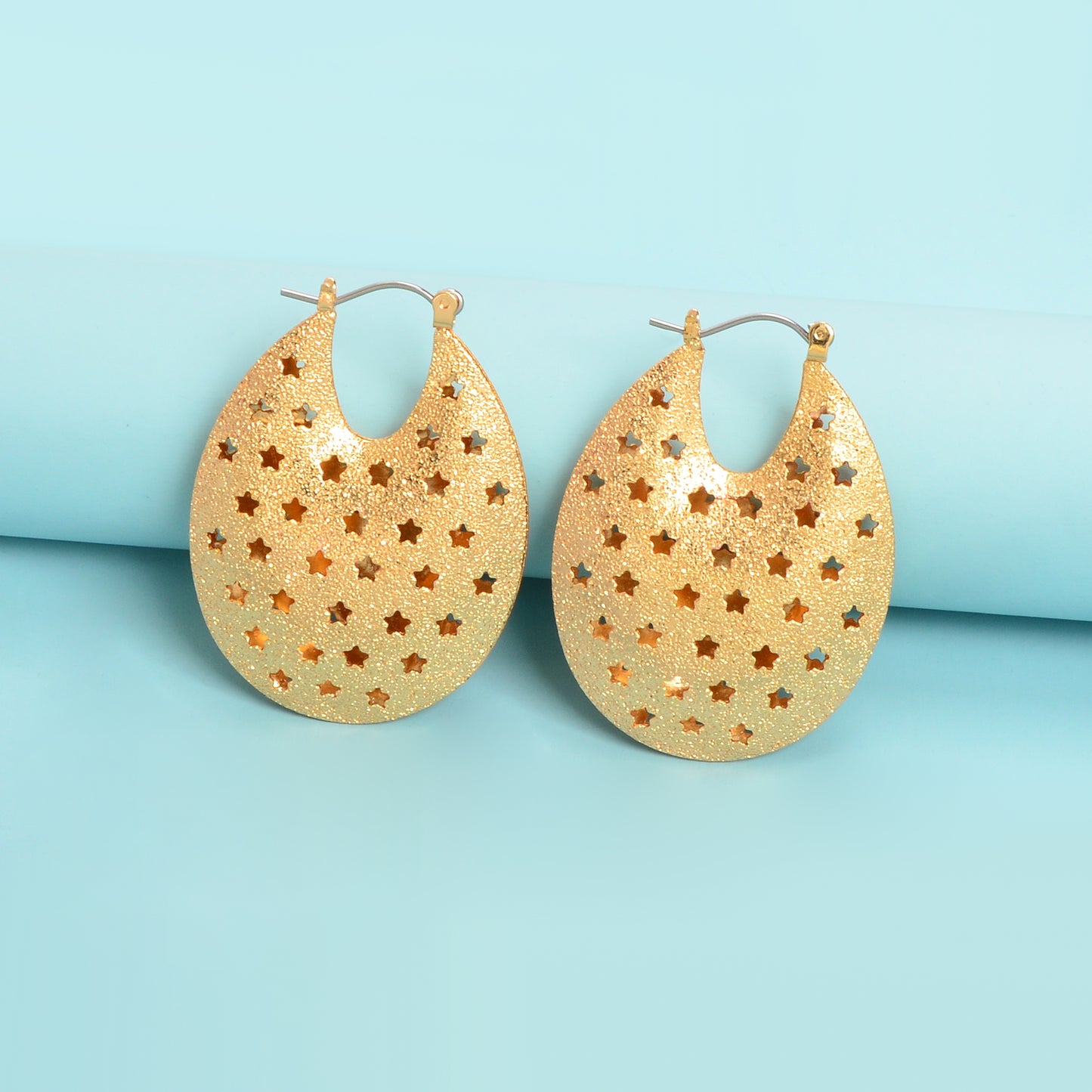 Ladies Designer Jewelry Gold Ellipse Hollow Star Chunky Hoop Statement Earrings
